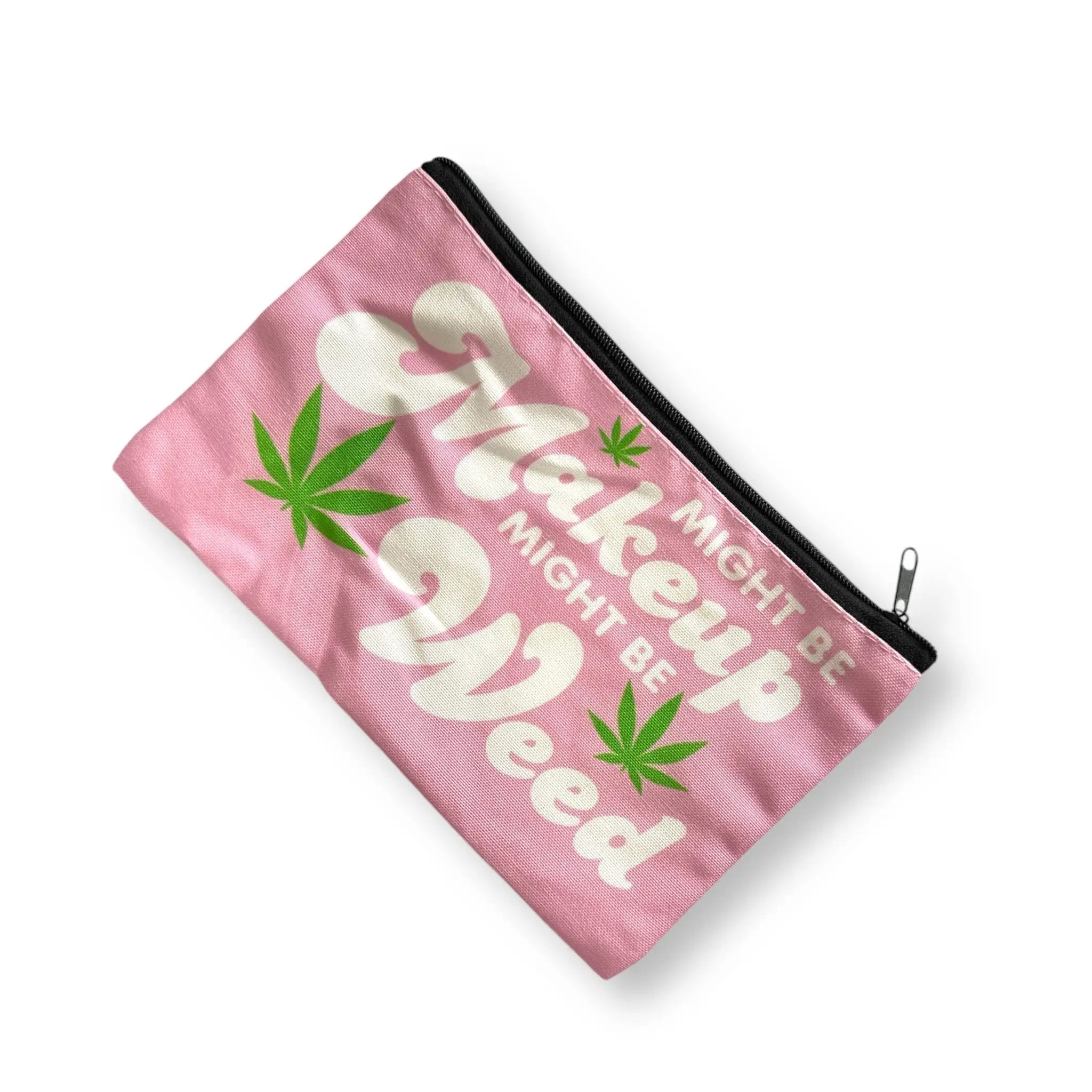 Praktischer Canvas-Beutel Rosa mit "Might be Make-up might be Weed" Aufdruck -  from DieBallerei