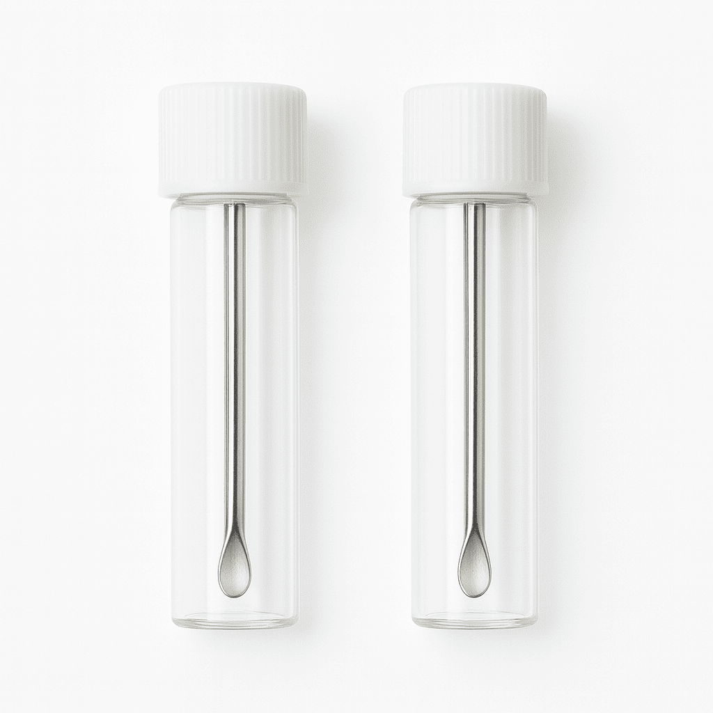 1 Baller-Fläschchen mit Teleskoplöffel – Klar mit weißem Deckel