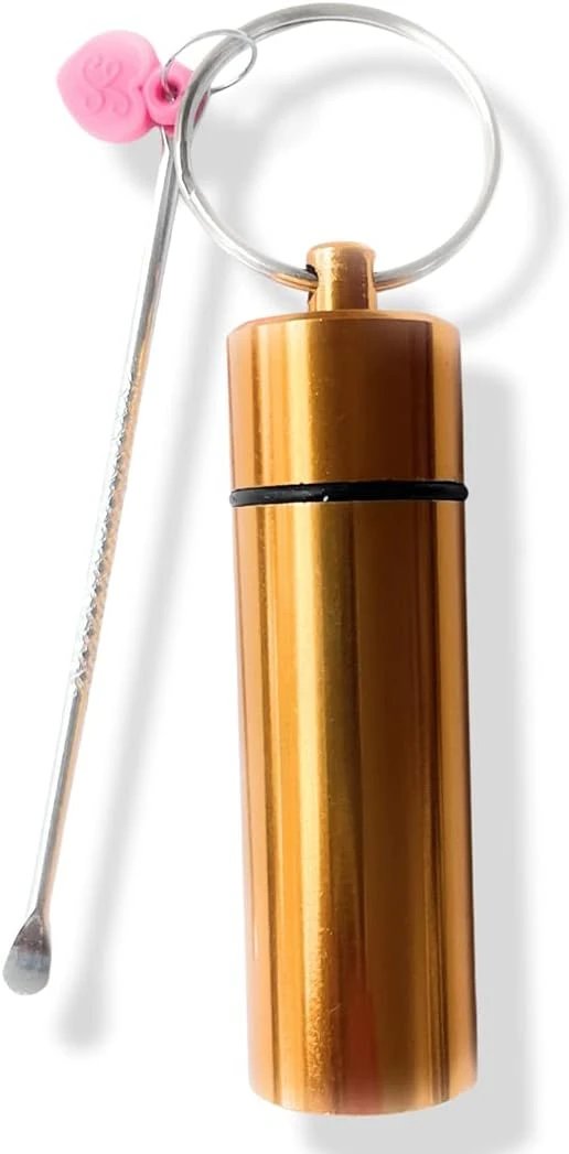 Verschließbare Aluminium-Pillenbox mit Löffel – Gold -  from DieBallerei