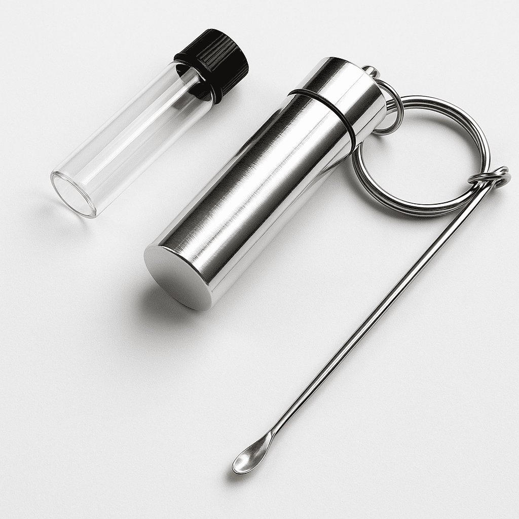 Baller-Fläschchen mit Teleskoplöffel + Aufbewahrungsbox mit Anhänger und Löffel