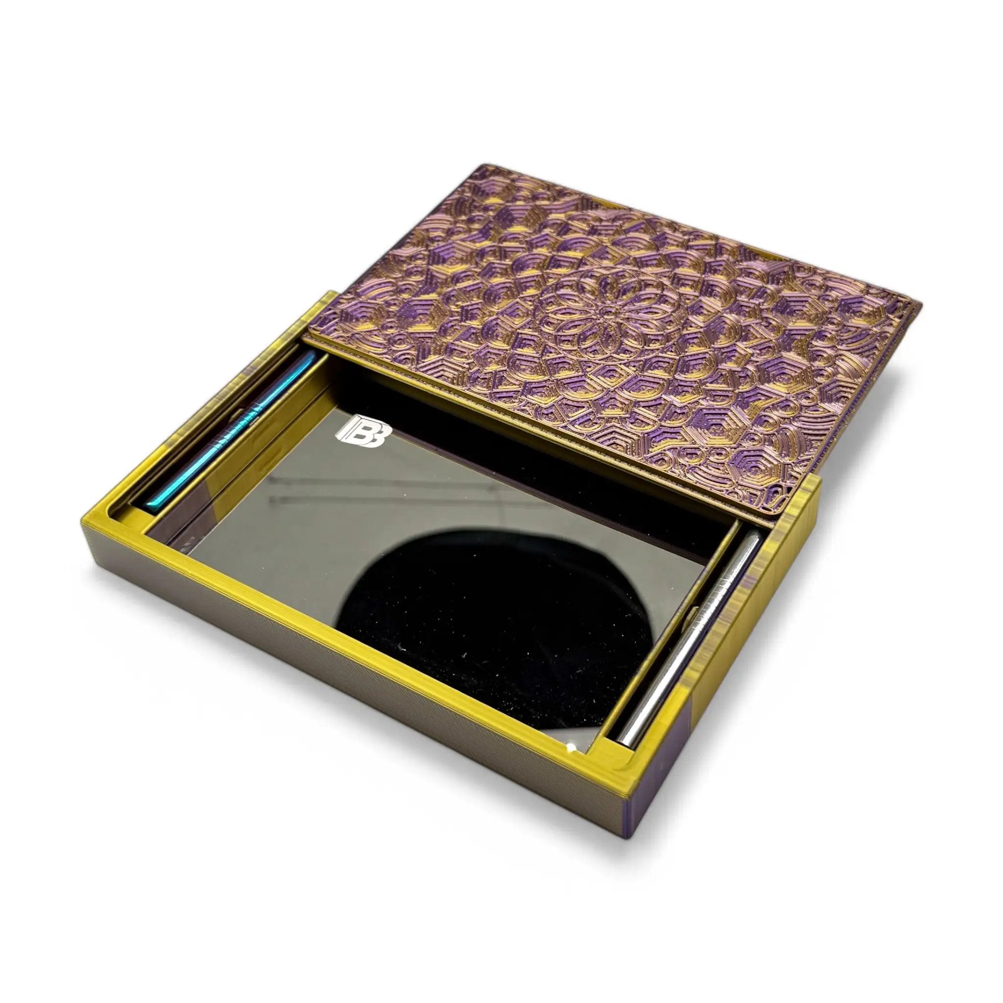 Baller-Box XL Everlasting Fractals inkl. integriertem Spiegel, 2x Röhrchen und Hack-Karten Gold / Lila -  from DieBallerei