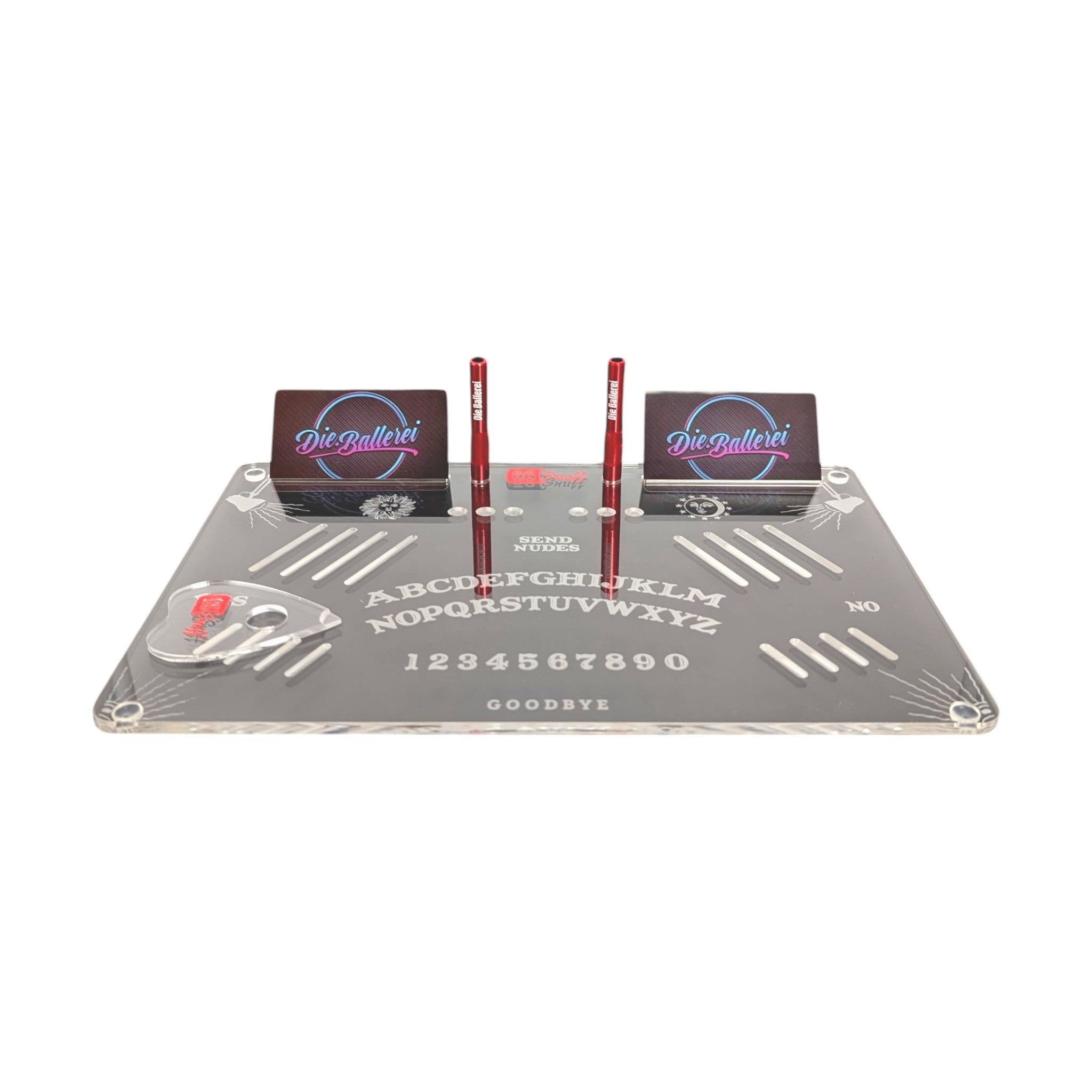 OG SNUFF Snuff Board „Ouija Edition“ – Graviertes Geisterbrett inkl. Planchette-Löffel + 2 Röhrchen + 2 Hack-Karten