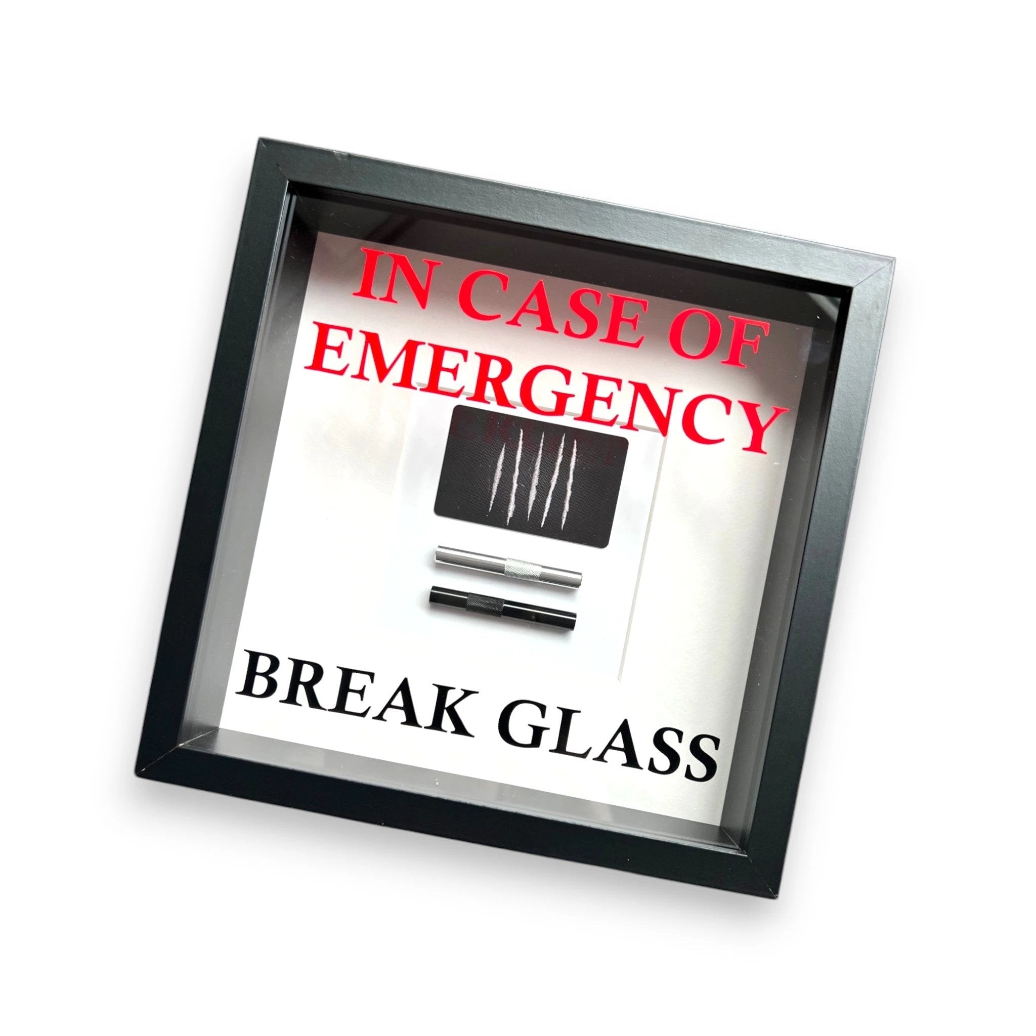 Wandschmuck "In Emergency – Break Glass - Lines" Schwarzer Rahmen -  from DieBallerei