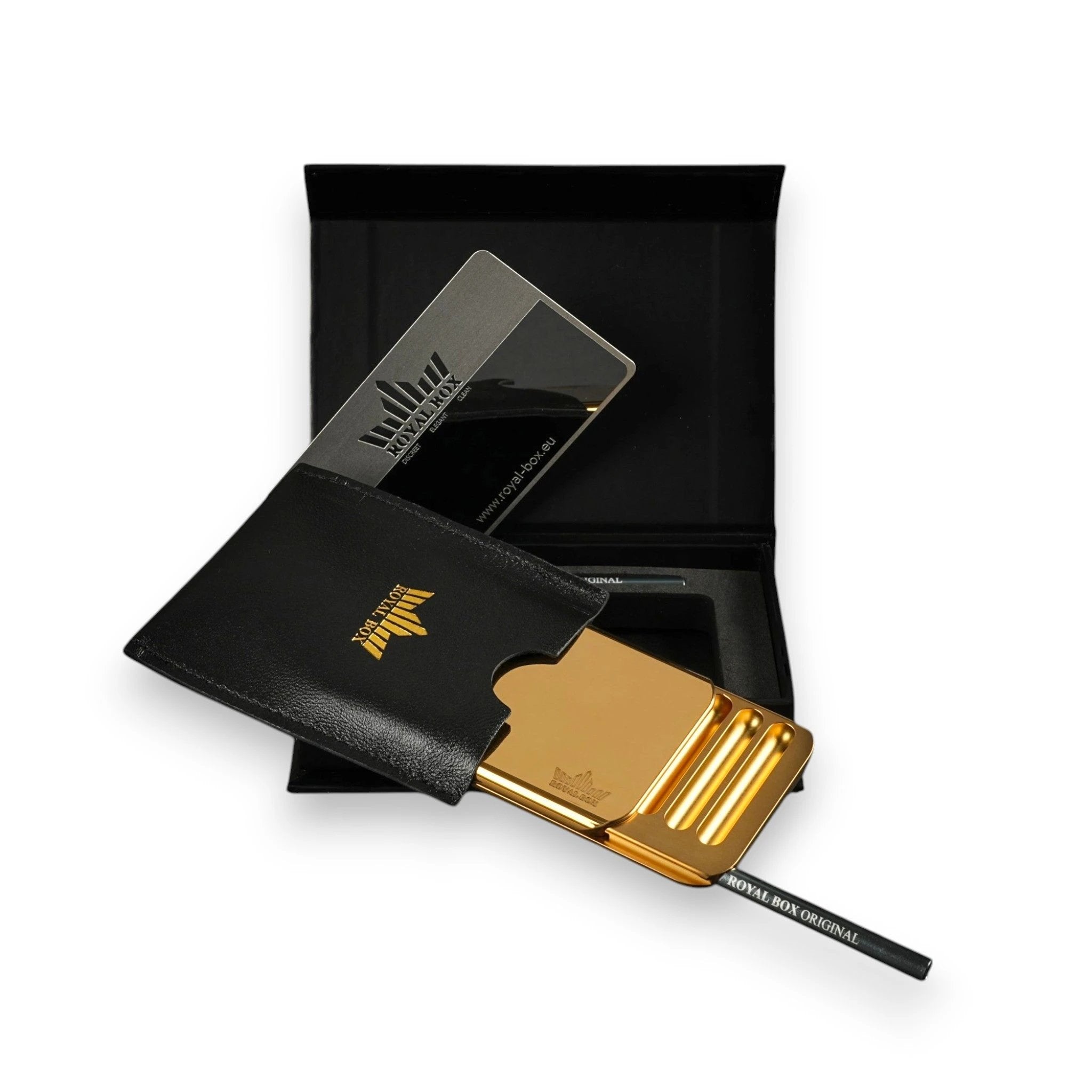 Die B52 Royal Box Anniversary Gold Edition 23,75 Karat Platin Gold Cover – Stilvolle Aufbewahrung in Perfektion inkl. integriertem Röhrchen -  from DieBallerei