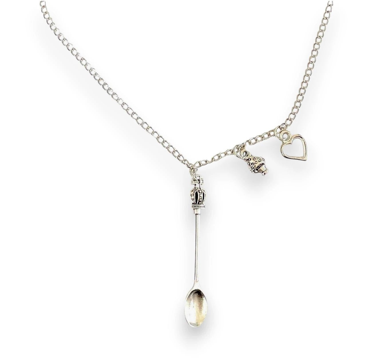 Eleganter Mini-Löffel Anhänger Krone und Herz/Pilz Charms mit 45 cm silberner Halskette -  from DieBallerei