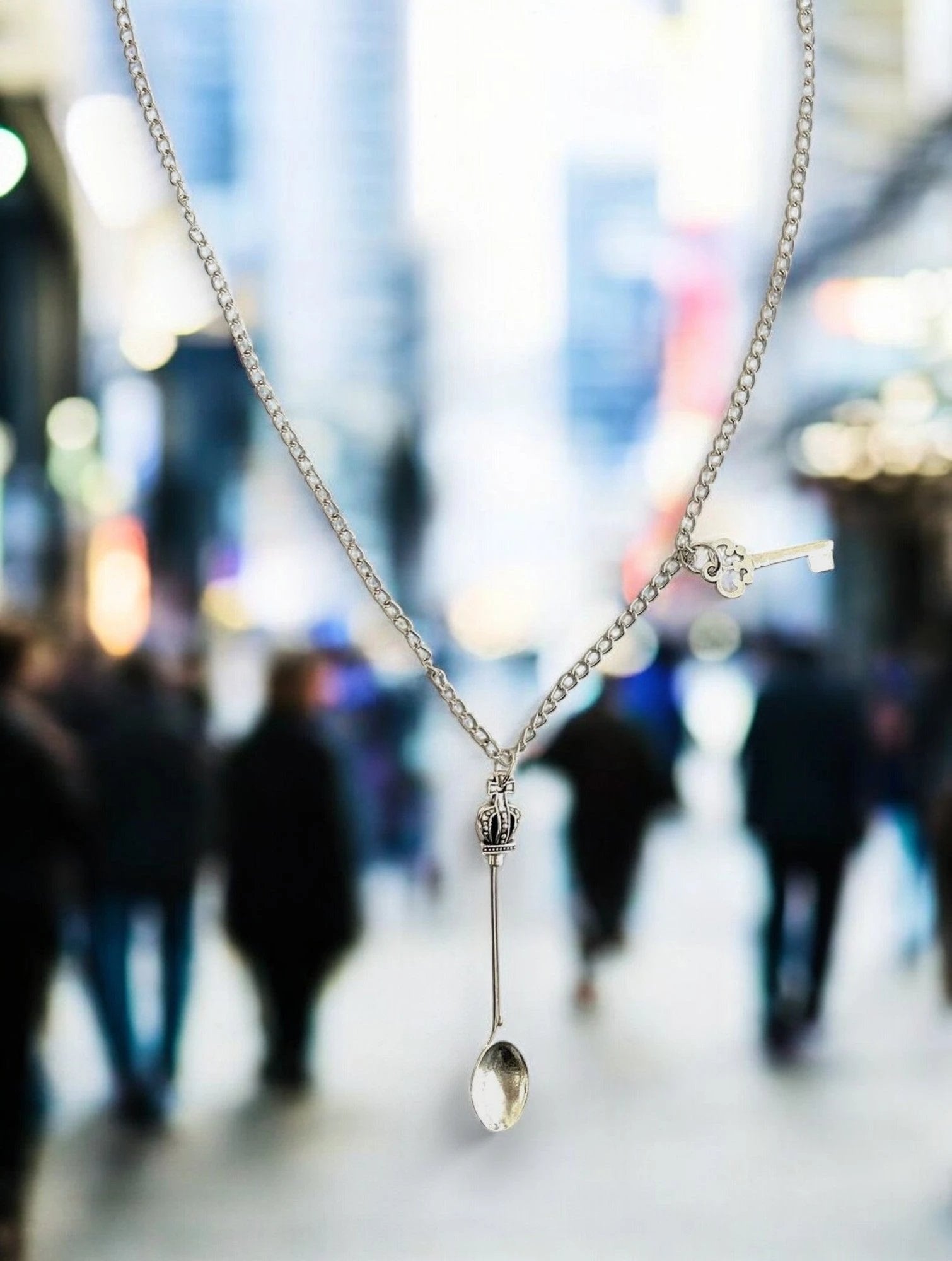 Eleganter Mini-Löffel Anhänger mit 45cm silberner Halskette und Schlüssel Charm Anhänger -  from DieBallerei