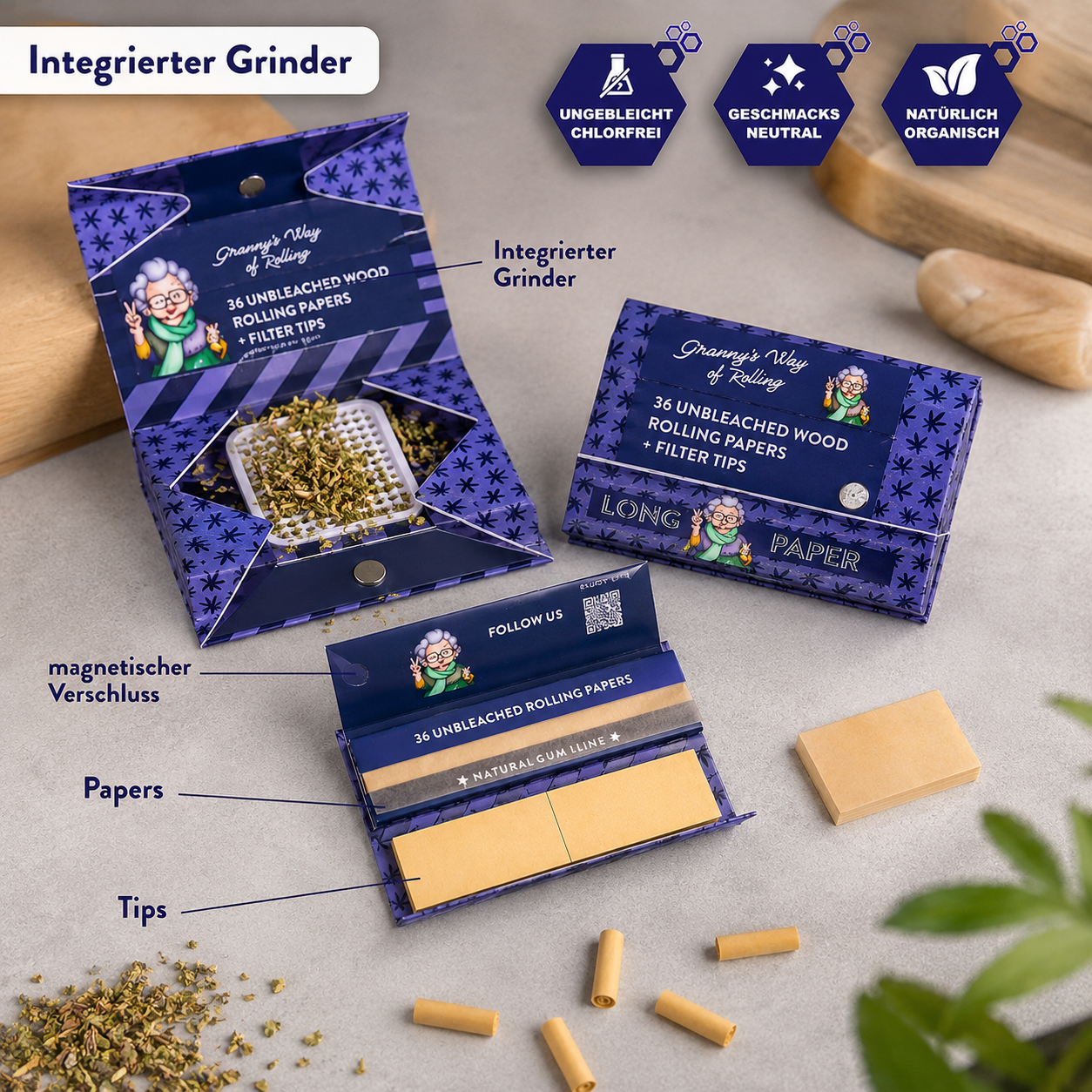 Granny’s® All-in-One Long Papers Set inkl. Grinder Card und Mischfach