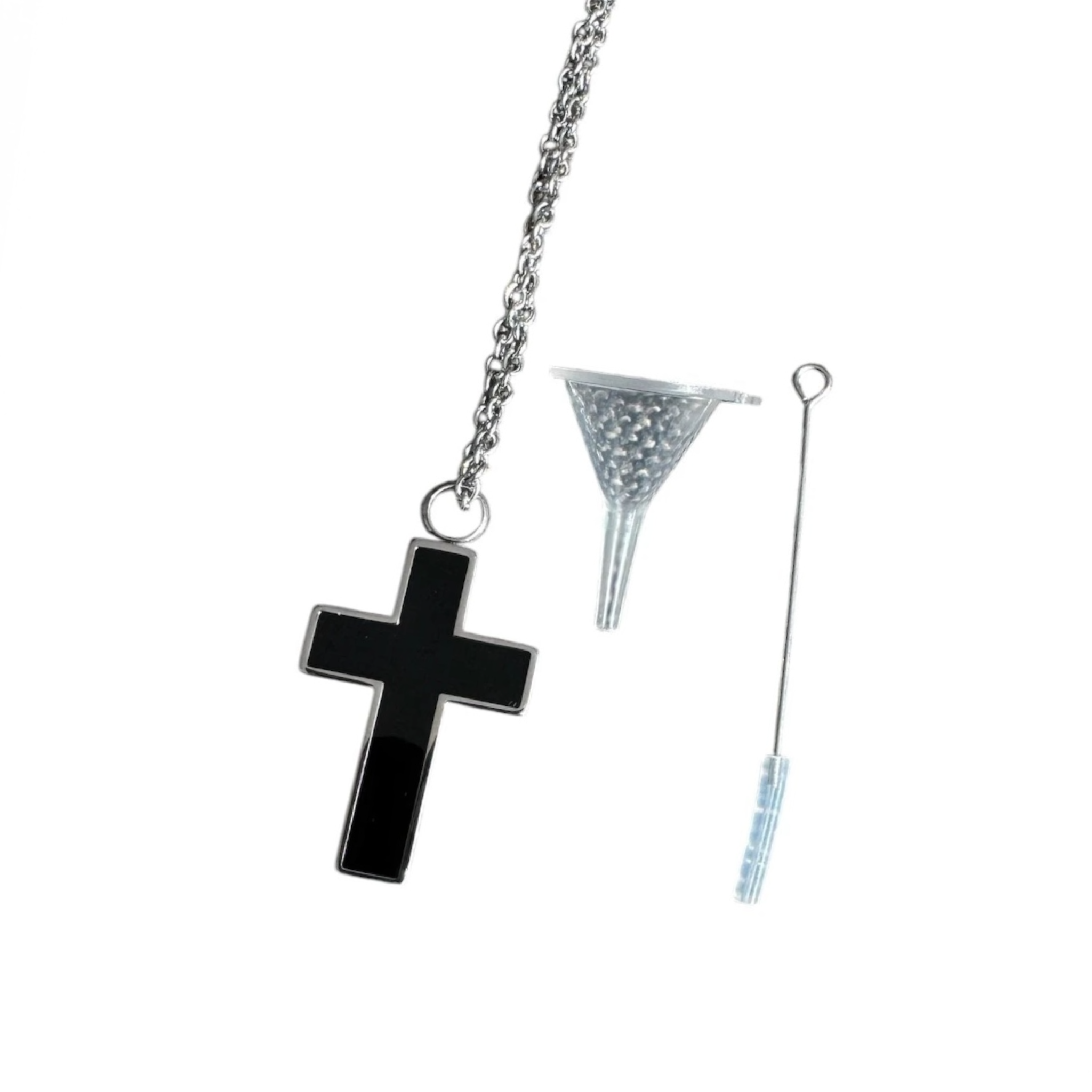 Halsband med svart korshänge – inkl. mini-tratt, ca. 31 cm