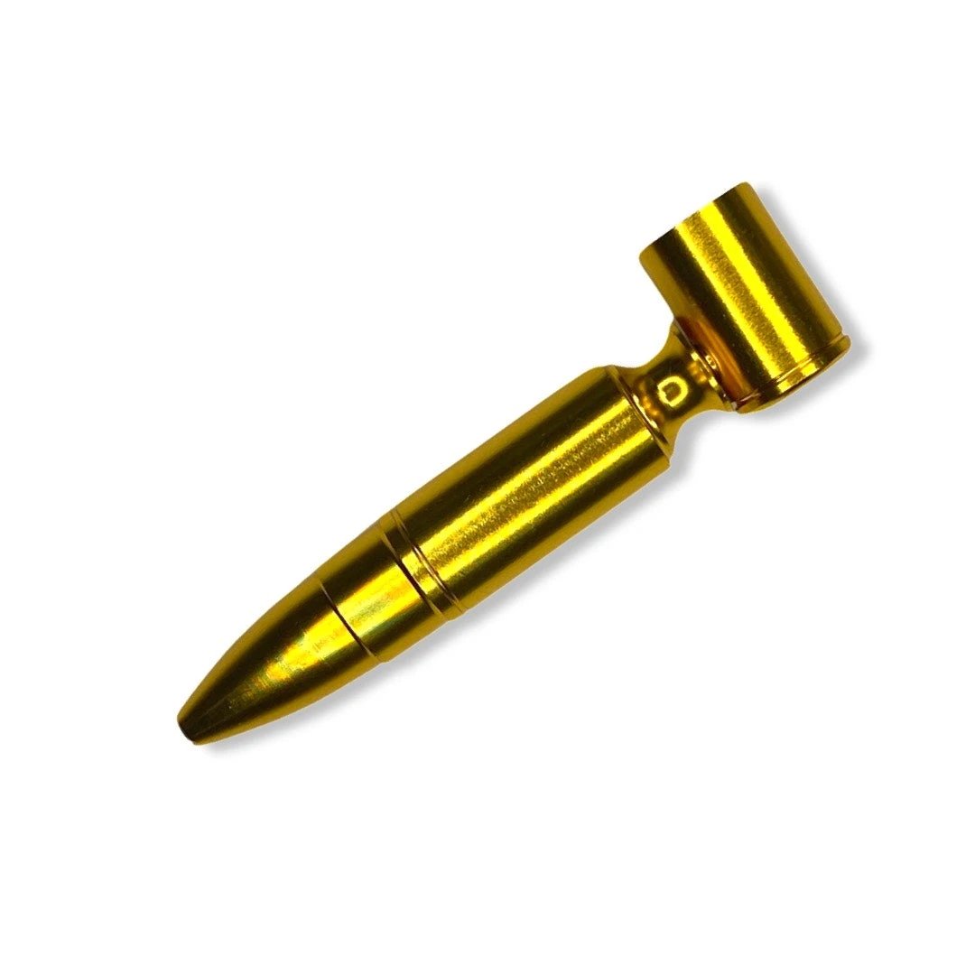 Goldene Pfeife aus Aluminium mit abnehmbarem Kopf in Patronenoptik - Smoking Pipe Patronenhülse -  from DieBallerei
