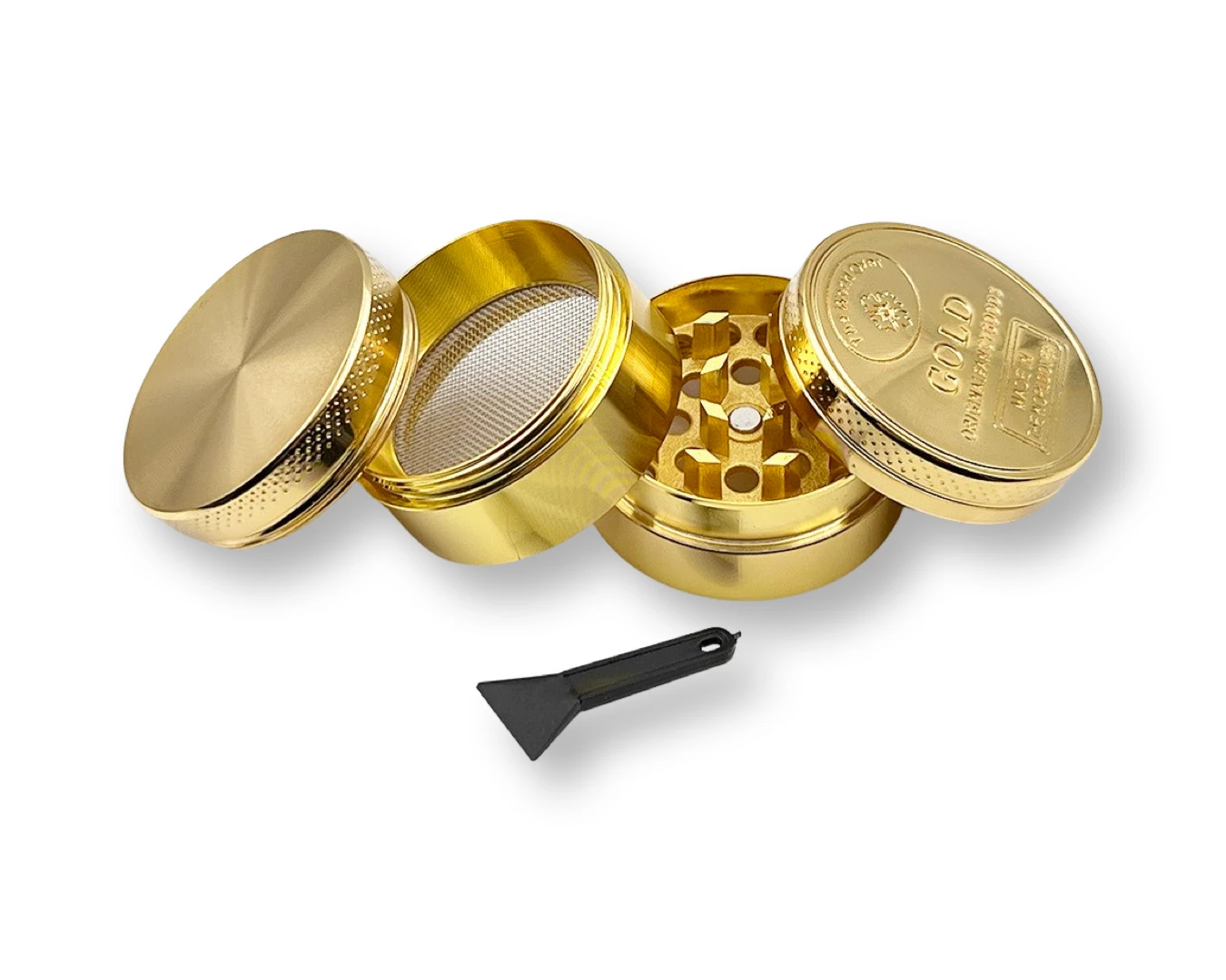 Goldener Aluminium Grinder (35mm x 40mm) – 4-teilig mit „Gold“-Prägung -  from DieBallerei