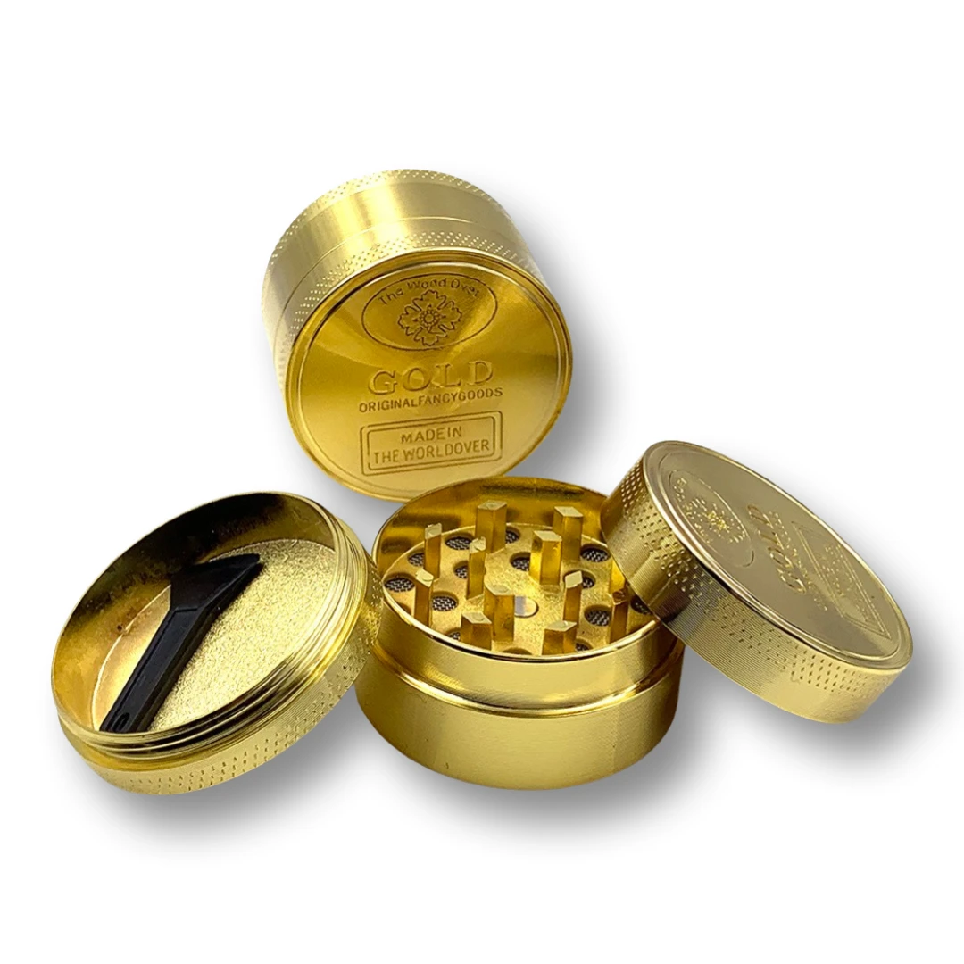 Goldener Aluminium Grinder (35mm x 40mm) – 4-teilig mit „Gold“-Prägung -  from DieBallerei