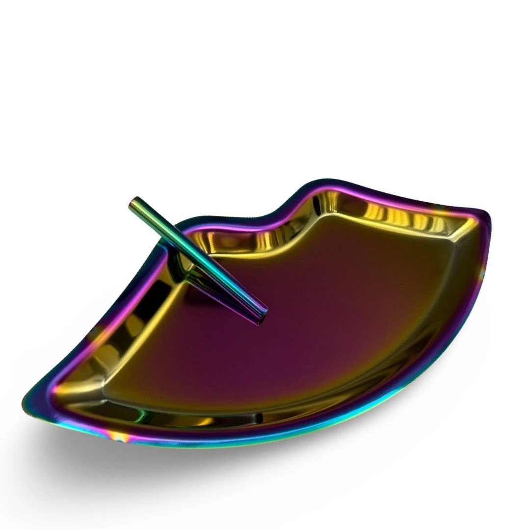 Set „Regenbogen Smile“ – Metall Zieh-Unterlage in Lippenform + Röhrchen -  from DieBallerei