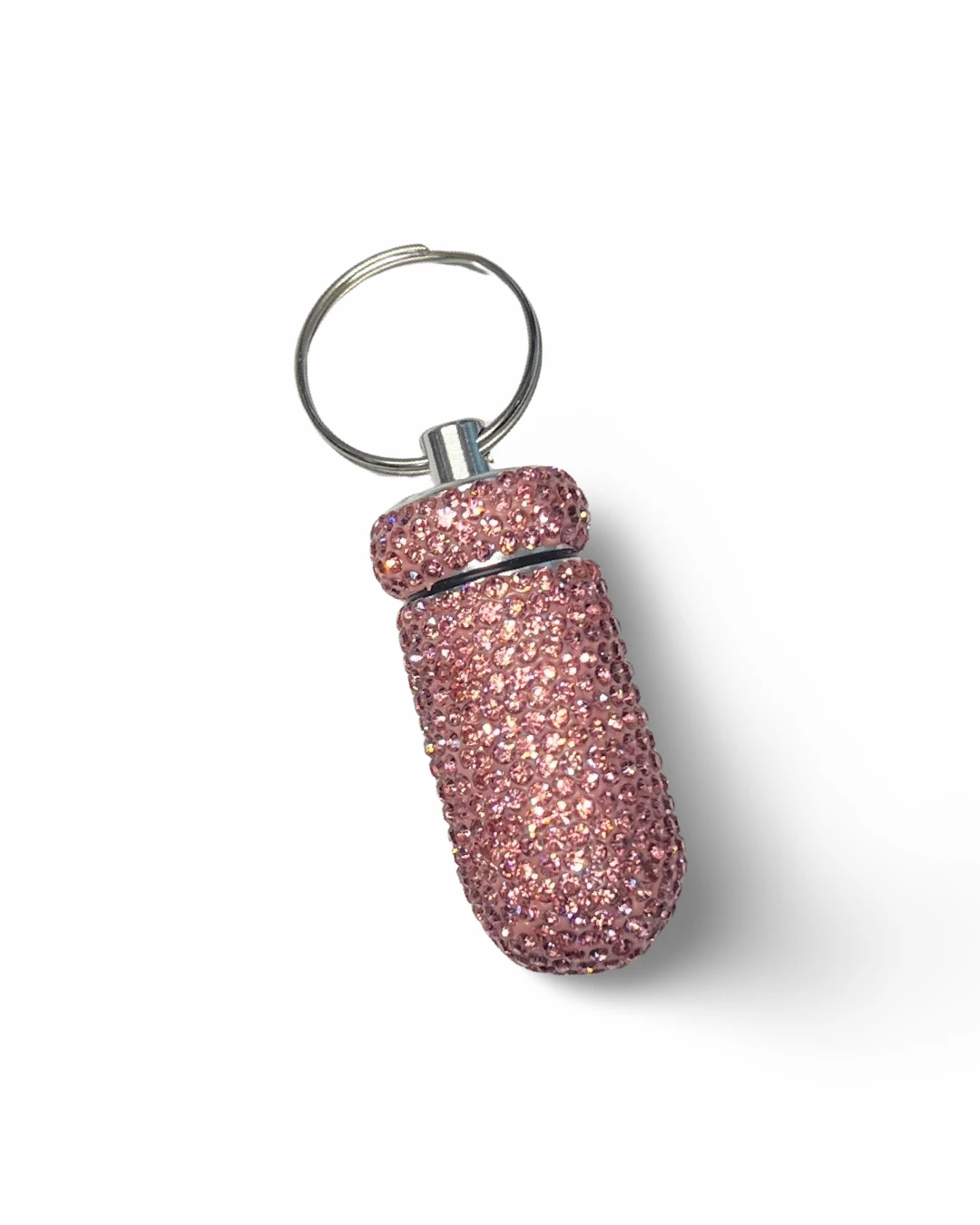 Aufbewahrungsbox Kapsel – Aluminium Pillenbox mit rosa Strass -  from DieBallerei