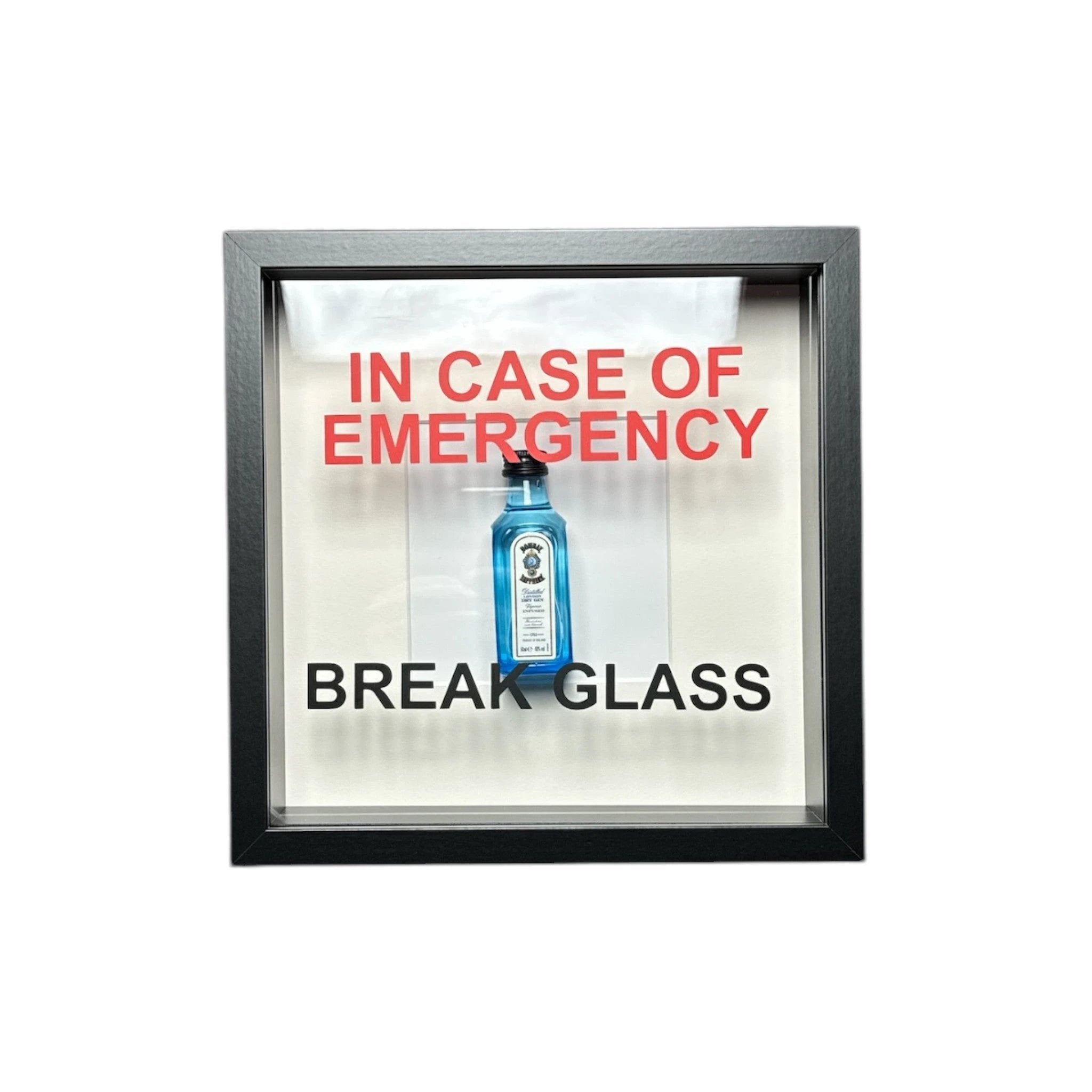 In Case of Emergency Break Glass – Wandbild mit Bombay Sapphire Gin im schwarzen Rahmen -  from DieBallerei