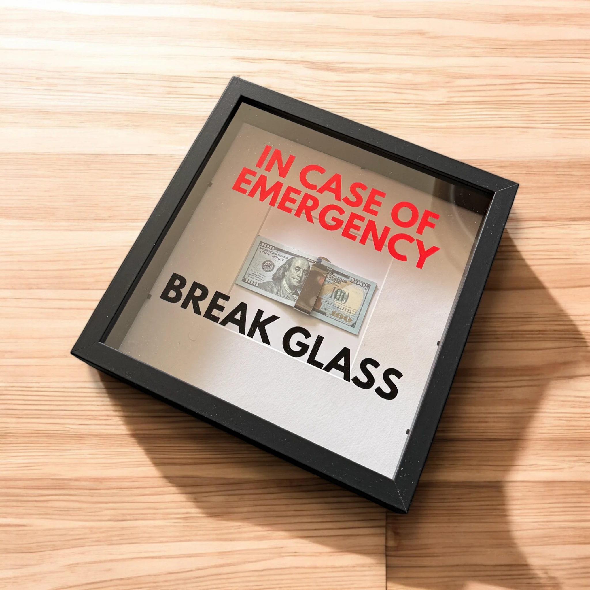 In Case of Emergency Break Glass – Wandbild mit DOLLAR-Scheinen V3 in schwarz -  from DieBallerei