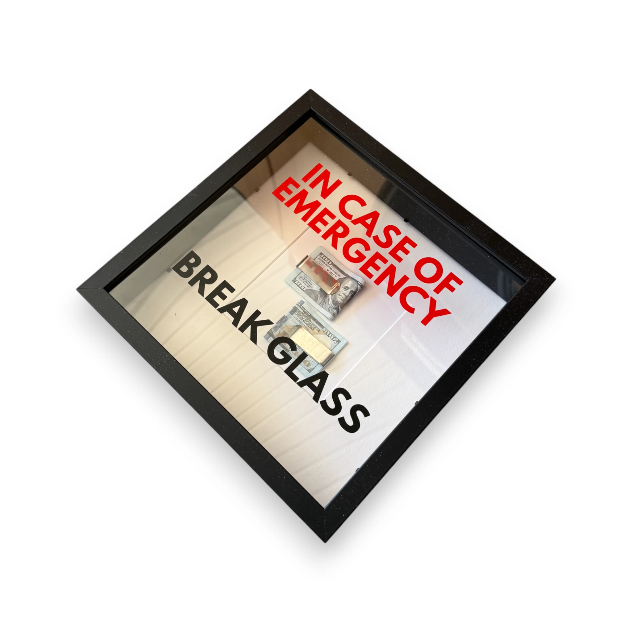 In Case of Emergency Break Glass – Wandbild mit DOLLAR-Scheinen in schwarz -  from DieBallerei