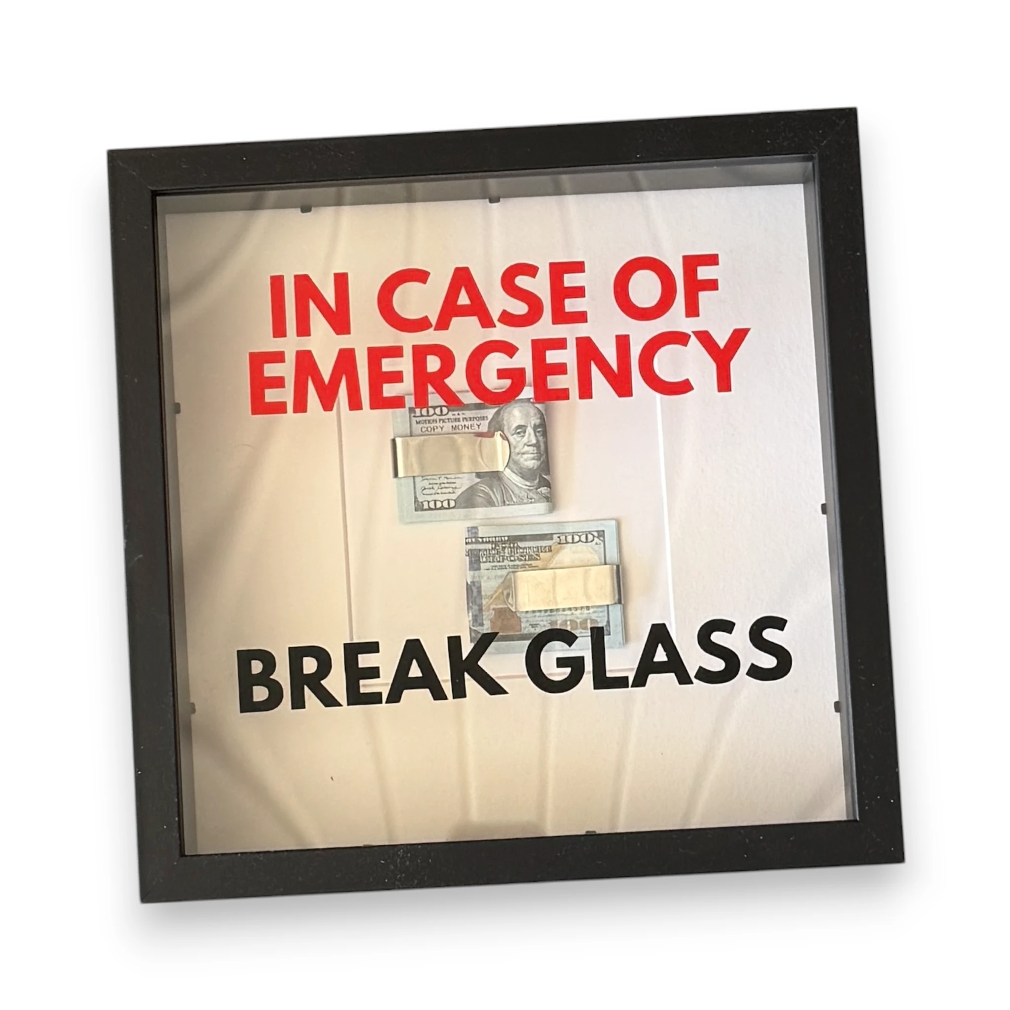 In Case of Emergency Break Glass – Wandbild mit DOLLAR-Scheinen in schwarz -  from DieBallerei