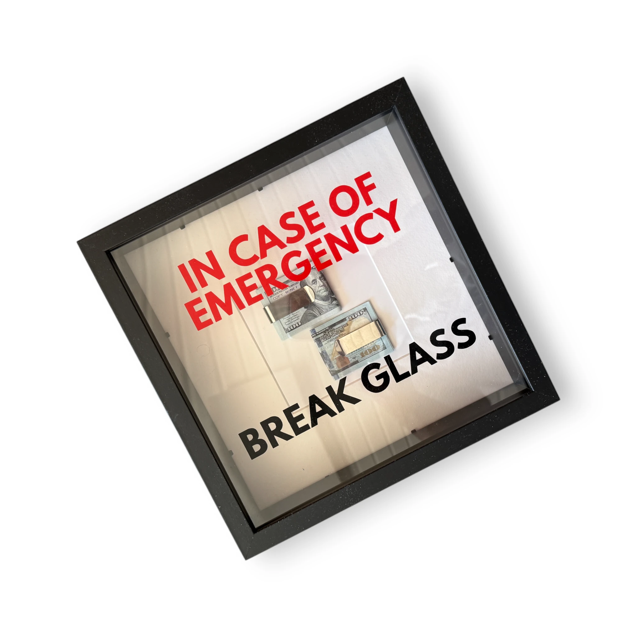 In Case of Emergency Break Glass – Wandbild mit DOLLAR-Scheinen in schwarz -  from DieBallerei