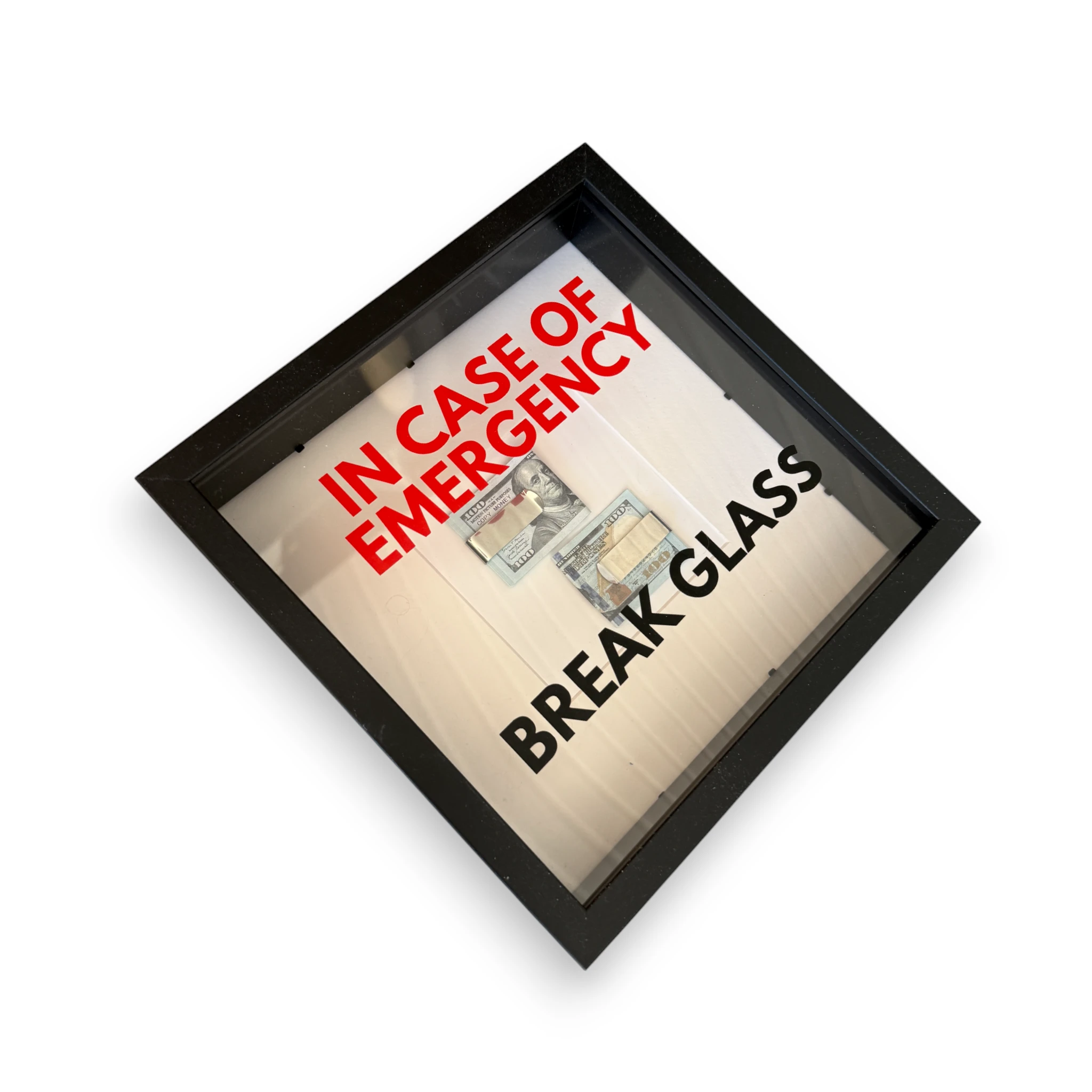 In Case of Emergency Break Glass – Wandbild mit DOLLAR-Scheinen in schwarz -  from DieBallerei