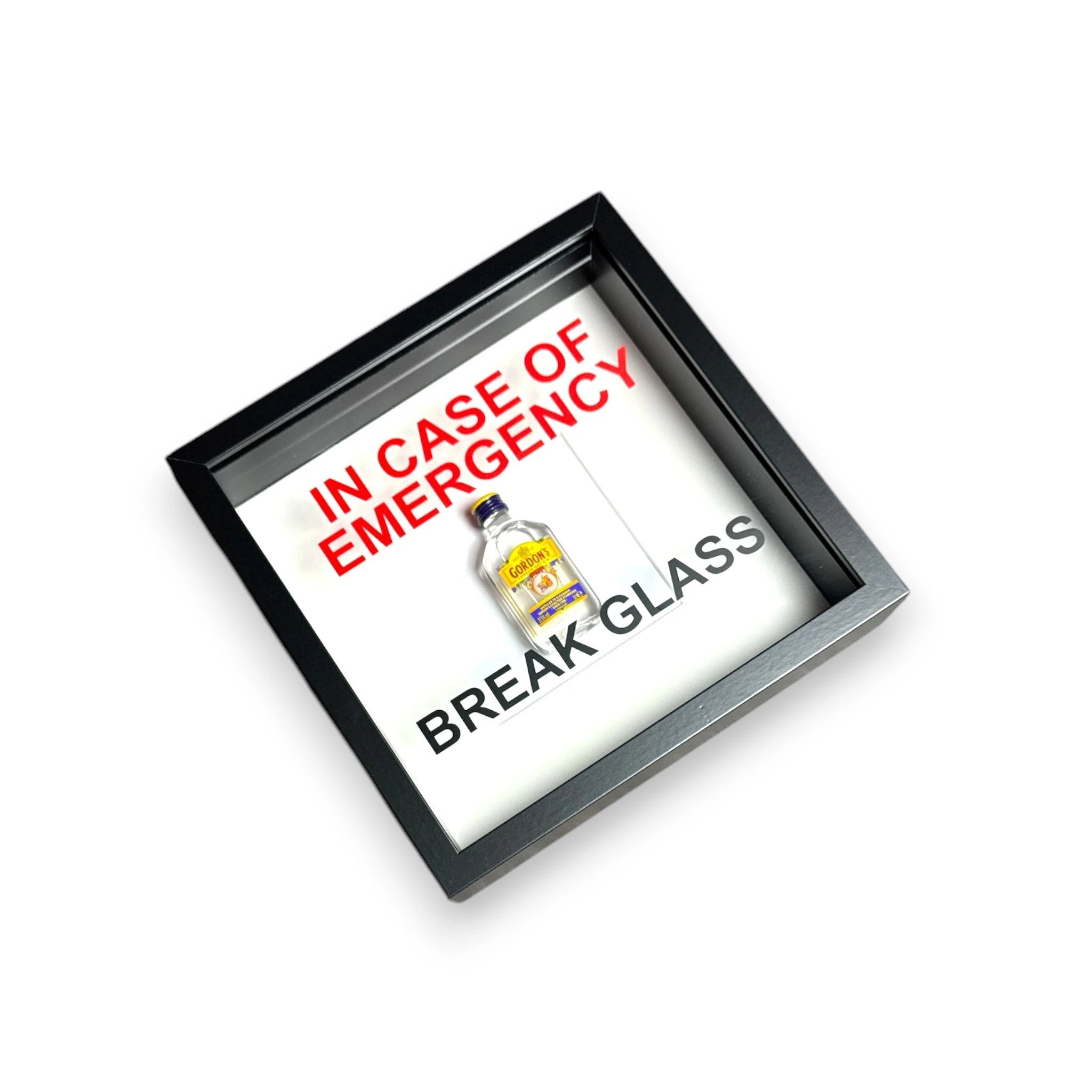 In Case of Emergency Break Glass – Wandbild mit Gordon's Gin im schwarzen Rahmen -  from DieBallerei