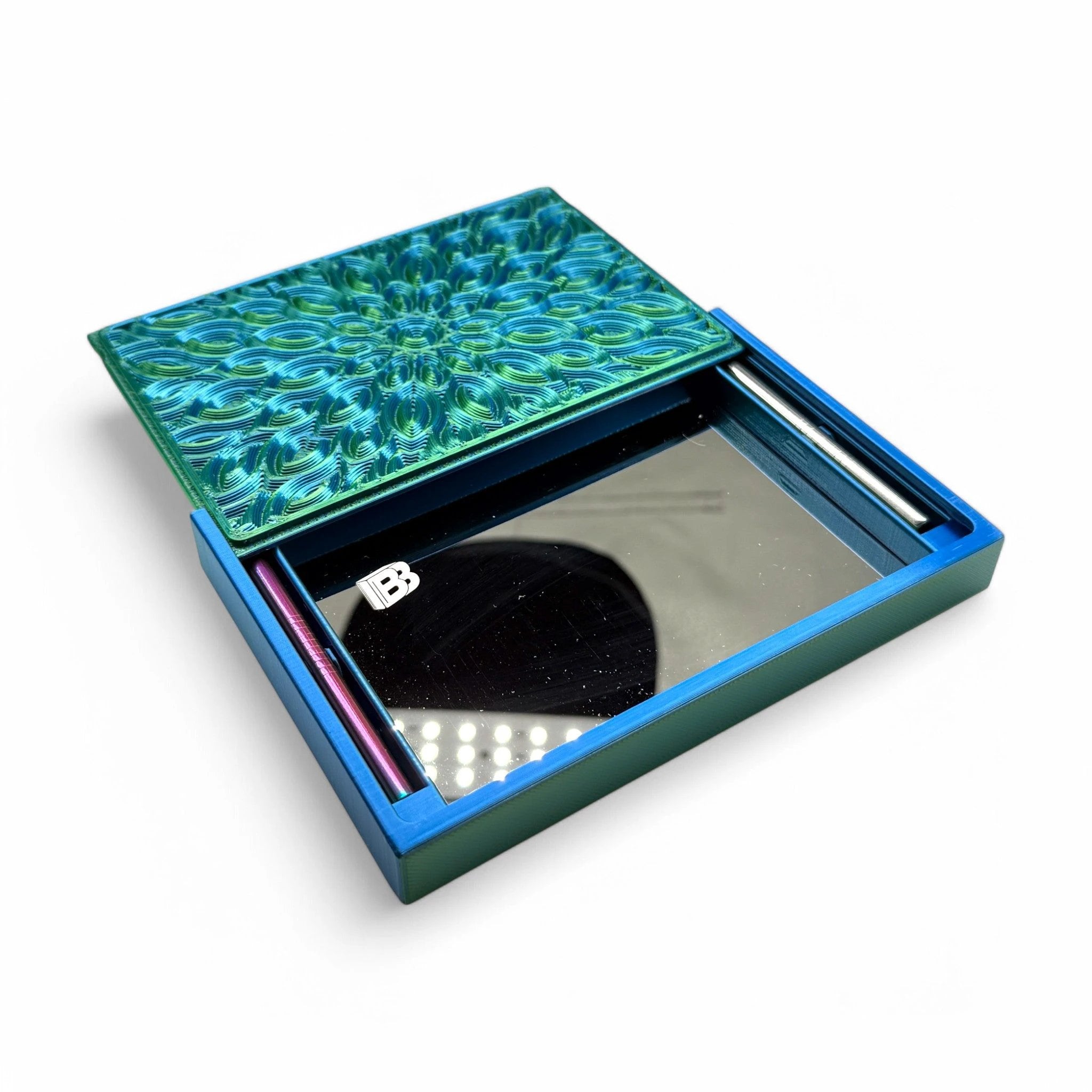 Baller-Box XL Infinity Blossom inkl. integriertem Spiegel, 2x Röhrchen und Hack-Karten Blau / Grün -  from DieBallerei