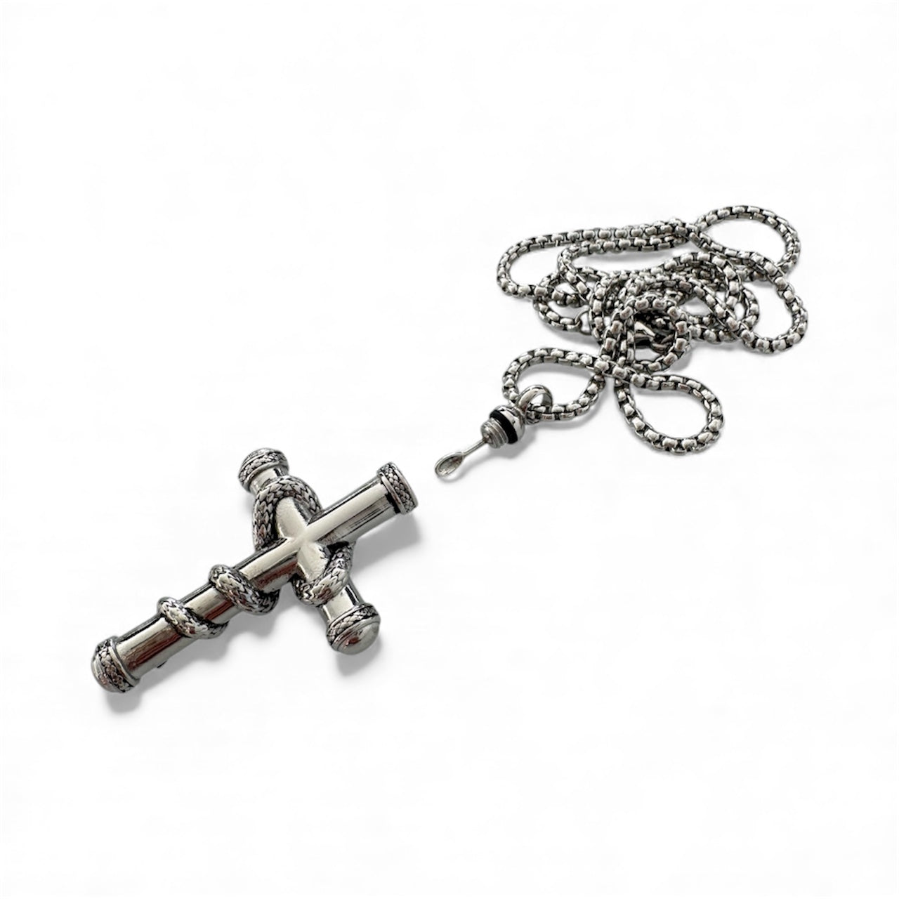 Massive Kreuz-Halskette mit Löffel – Snake Wrapped Design in Gold, Silber und Schwarz