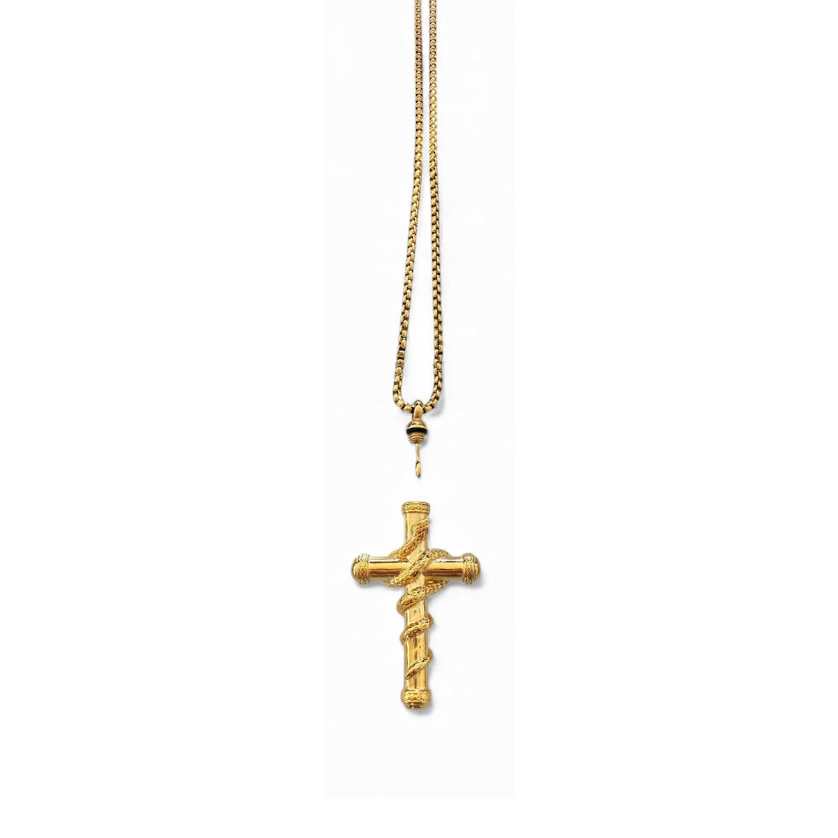Massive Kreuz-Halskette mit Löffel – Snake Wrapped Design in Gold, Silber und Schwarz