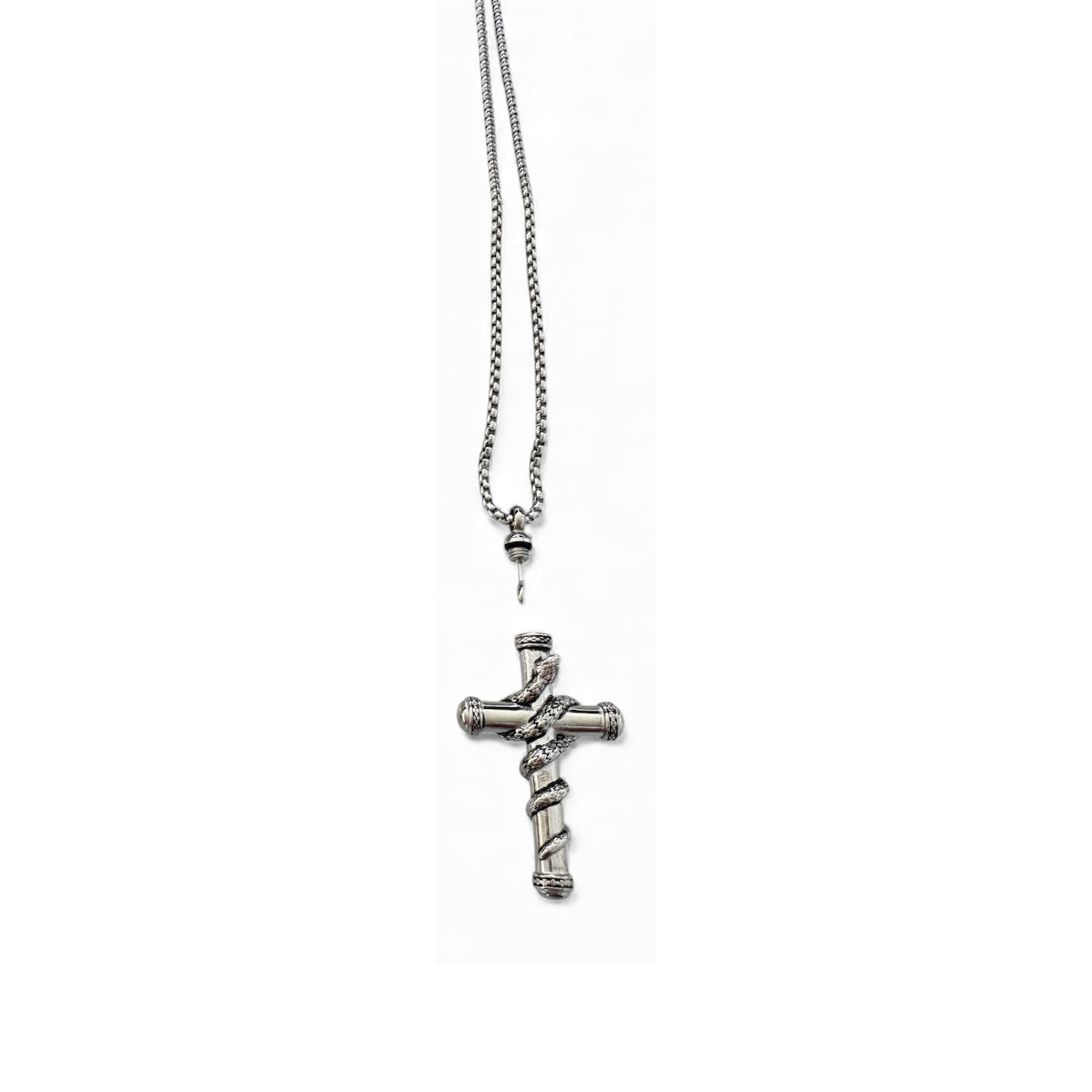 Massive Kreuz-Halskette mit Löffel – Snake Wrapped Design in Gold, Silber und Schwarz