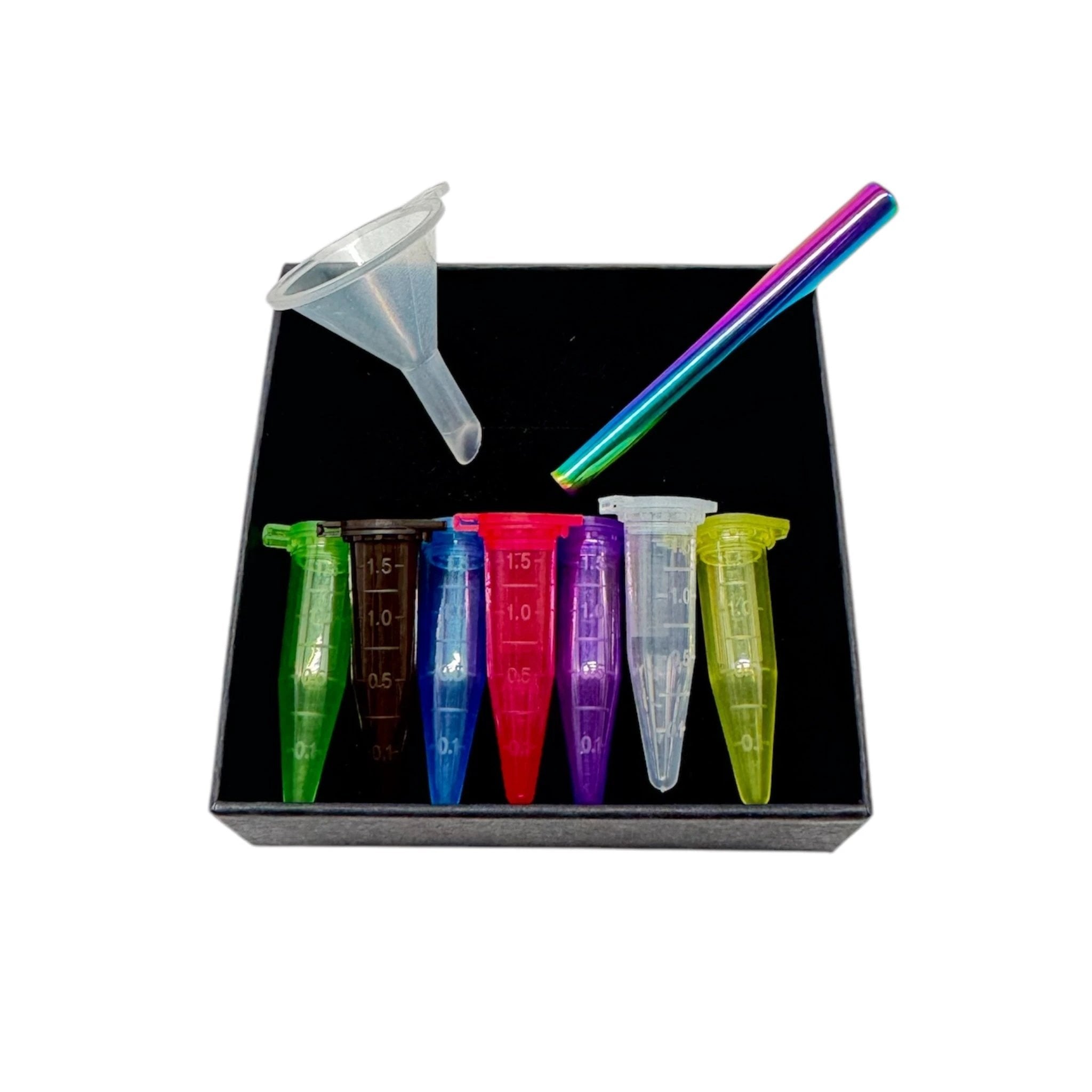 Bunte Mikro-Kapseln Set mit Mini-Trichter und Regenbogen Ziehröhrchen in Geschenkbox -  from DieBallerei