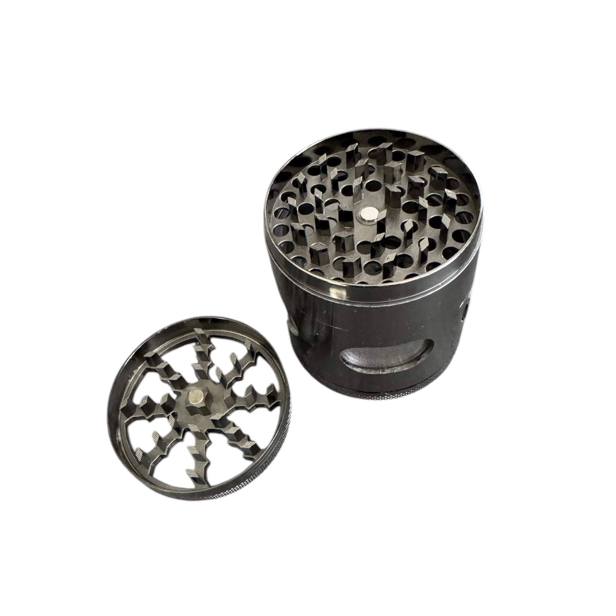 Robuster XL Grinder 60mm – 4-teilig – Anthrazit mit Fenster und seitlicher Klappe - Grinder from DieBallerei