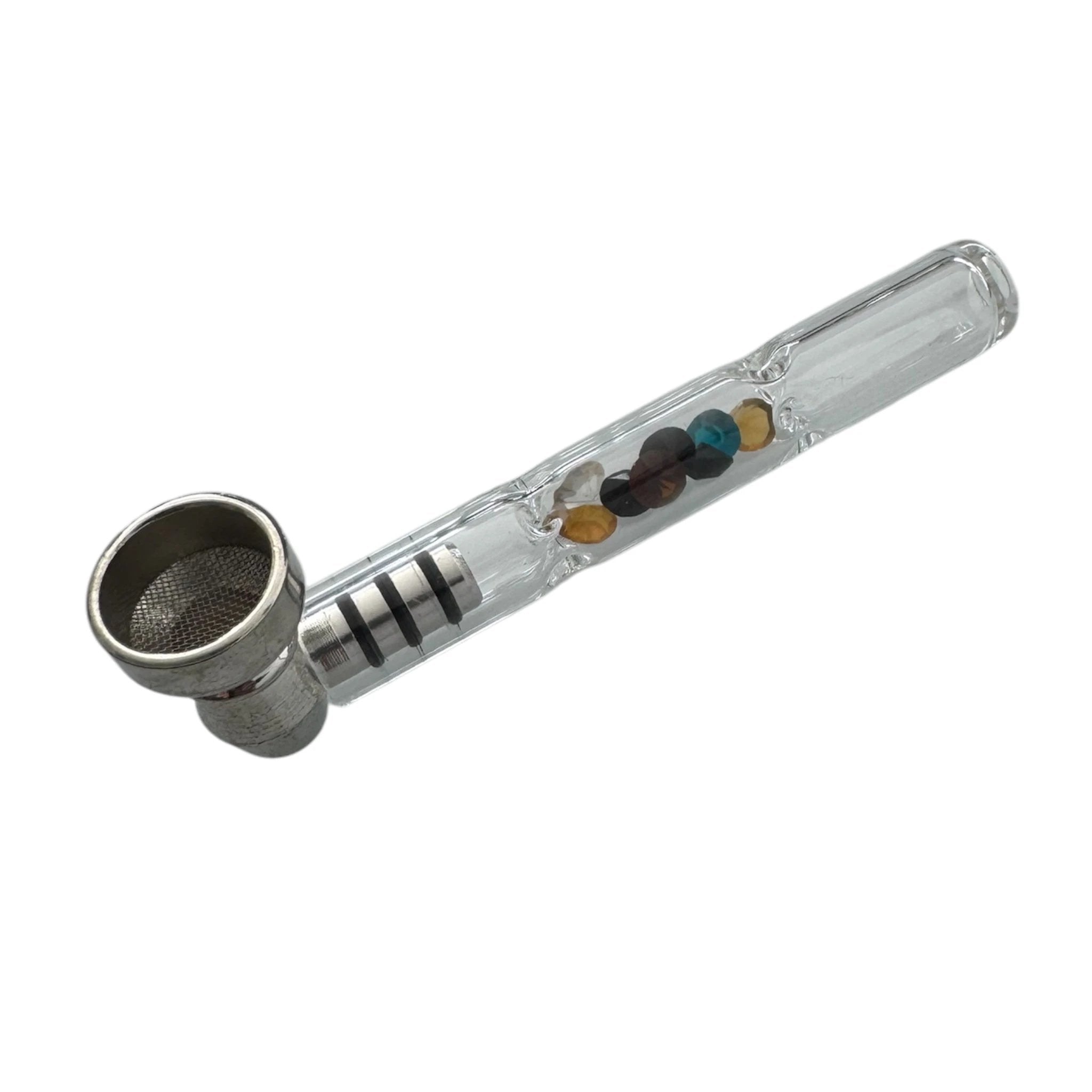 Glas-Pfeife 9 cm – mit Aluminium-Aufsatz, Filter & bunten Akzenten -  from DieBallerei