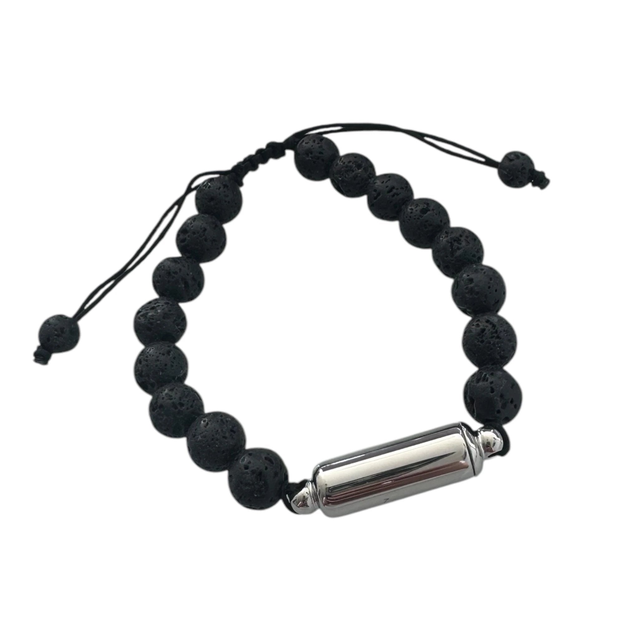 Versteck-Armband in Lavastein-Optik Schwarz mit Kapsel in Silber -  from DieBallerei