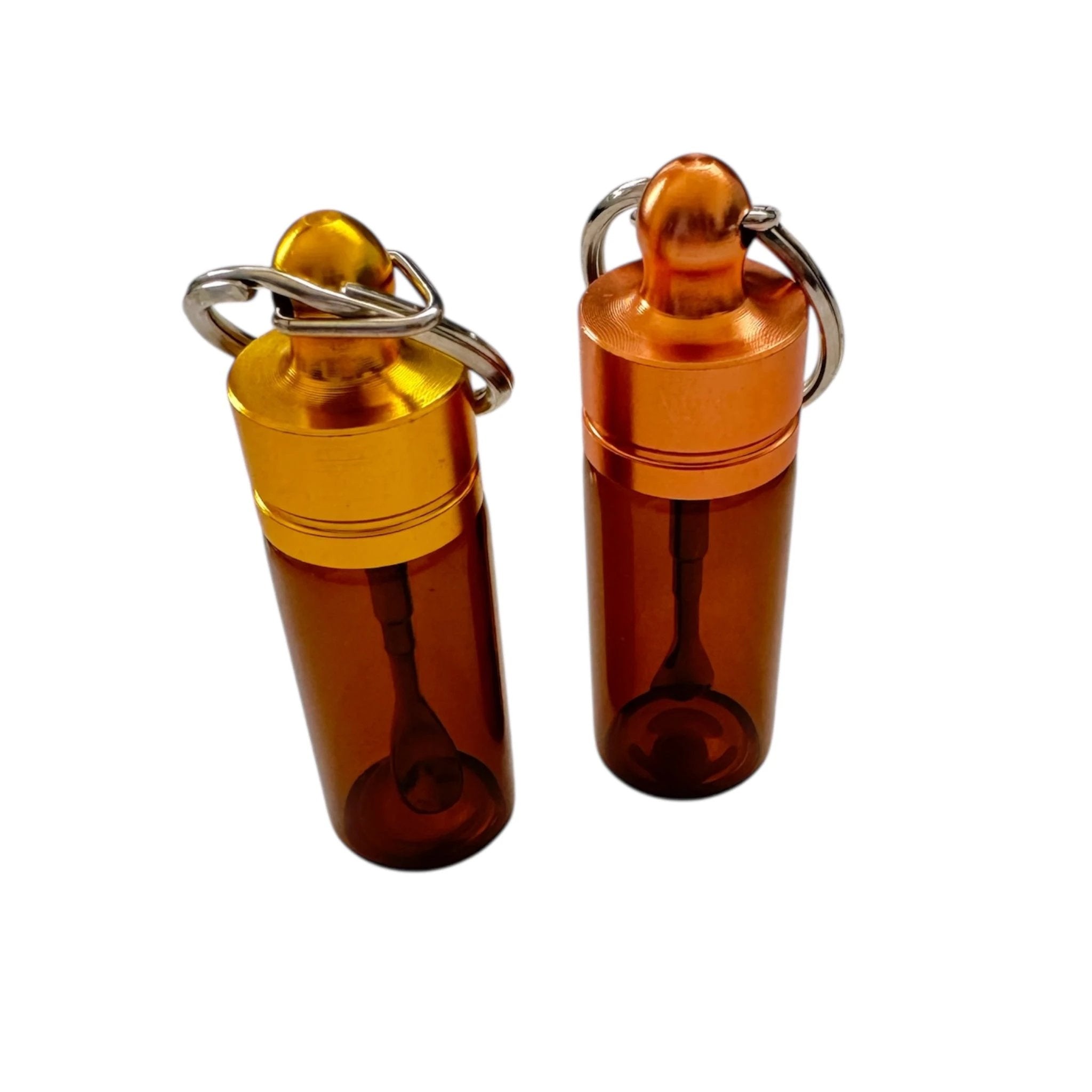 Stabiler Spender mit Teleskoplöffel – Schlüsselanhänger Braun mit Gold oder Rosé-Gold Deckel -  from DieBallerei