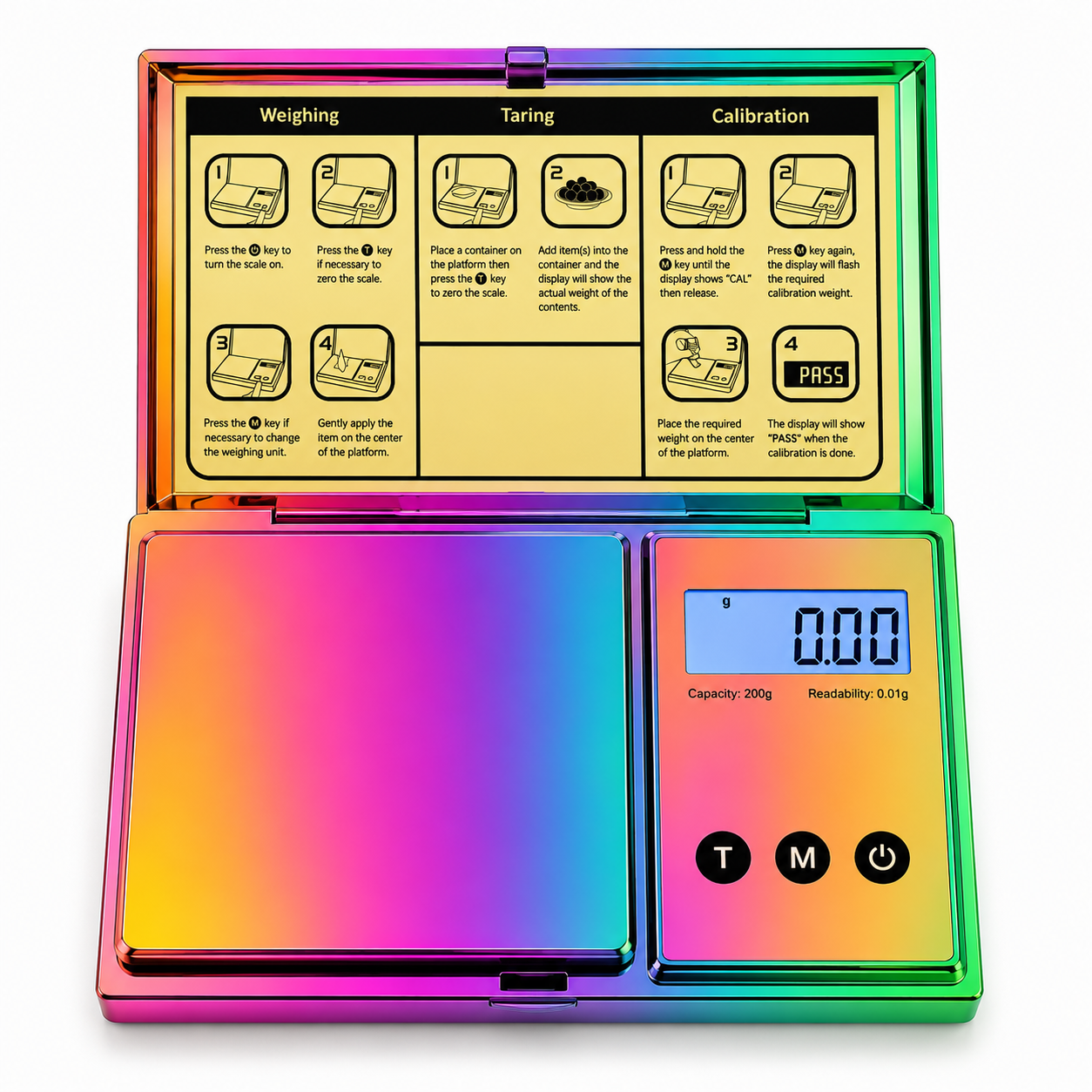 ✨ Präzisions-Taschenwaage 200 g / 0,01 g – Rainbow Edition Präzision trifft auf elegantes Design 🖤✨