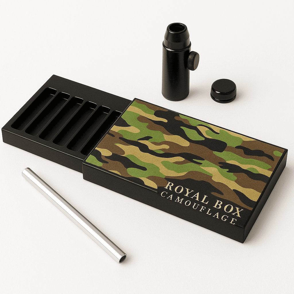 Royal Box mit integriertem Röhrchen – Kompakt, Stilvoll & Vielseitig (Camouflage)