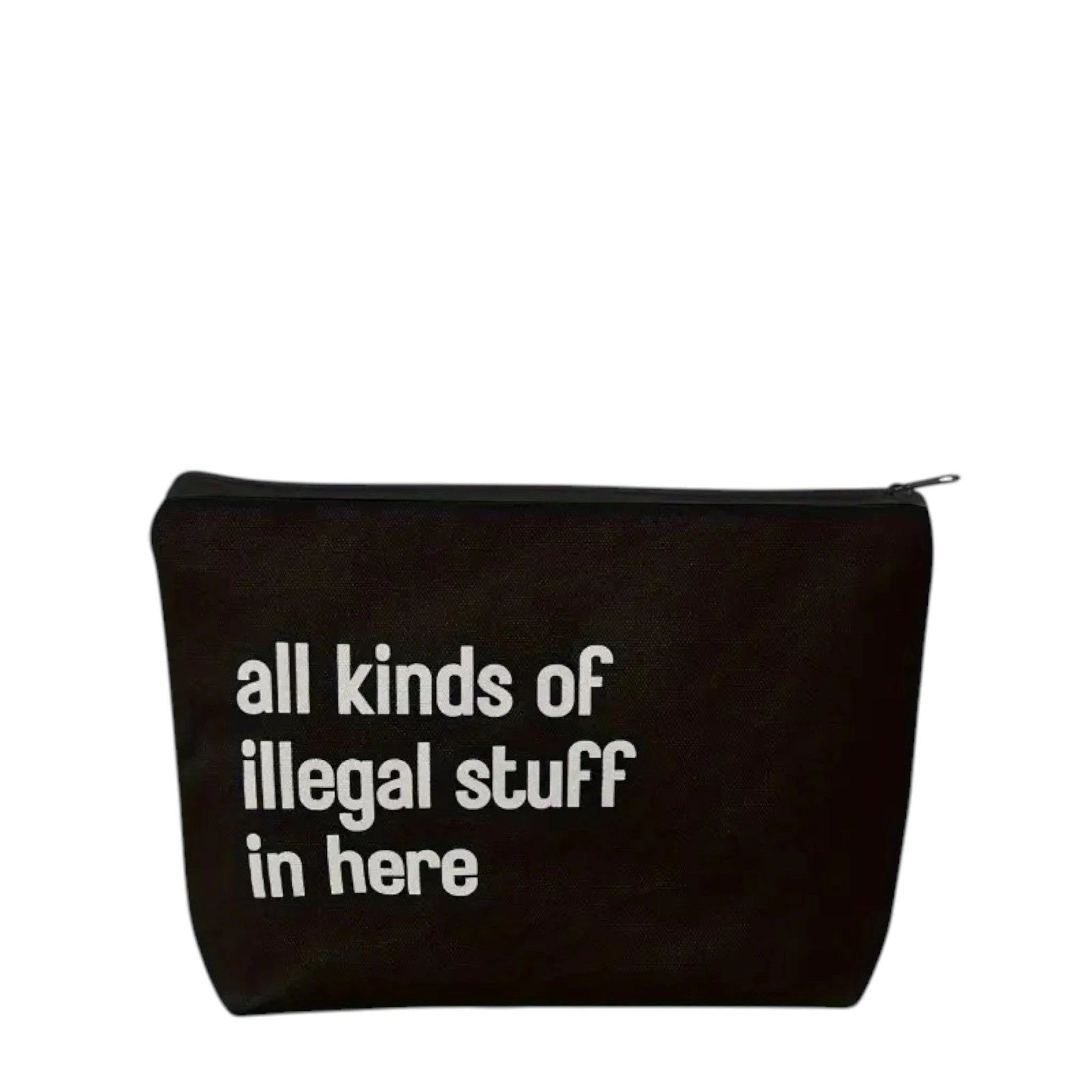 Schwarze Aufbewahrungstasche/Make-Up Bag – "All kinds of illegal stuff in here" -  from DieBallerei