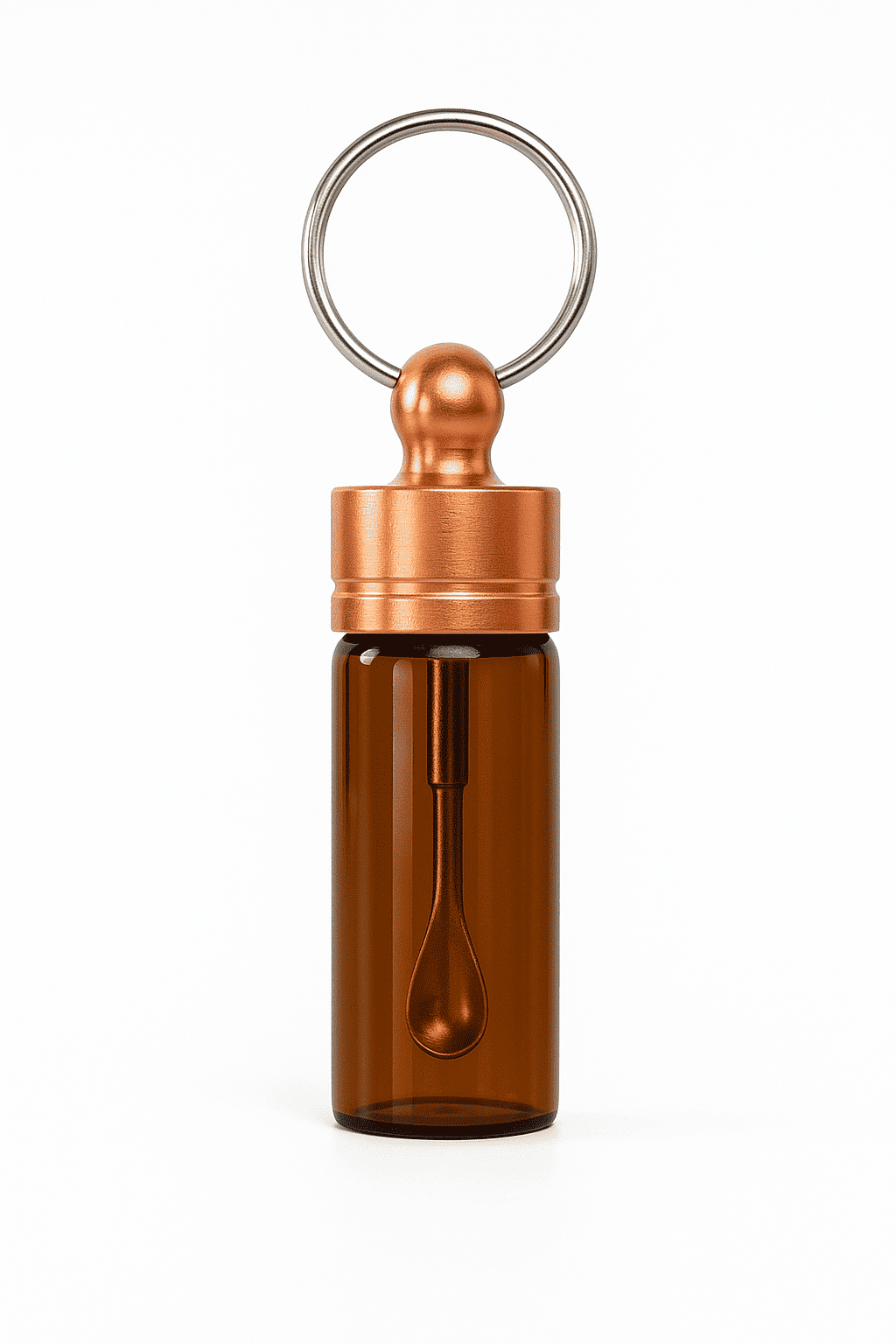 Stabiler Spender mit Teleskoplöffel – Schlüsselanhänger Braun mit Gold oder Rosé-Gold Deckel