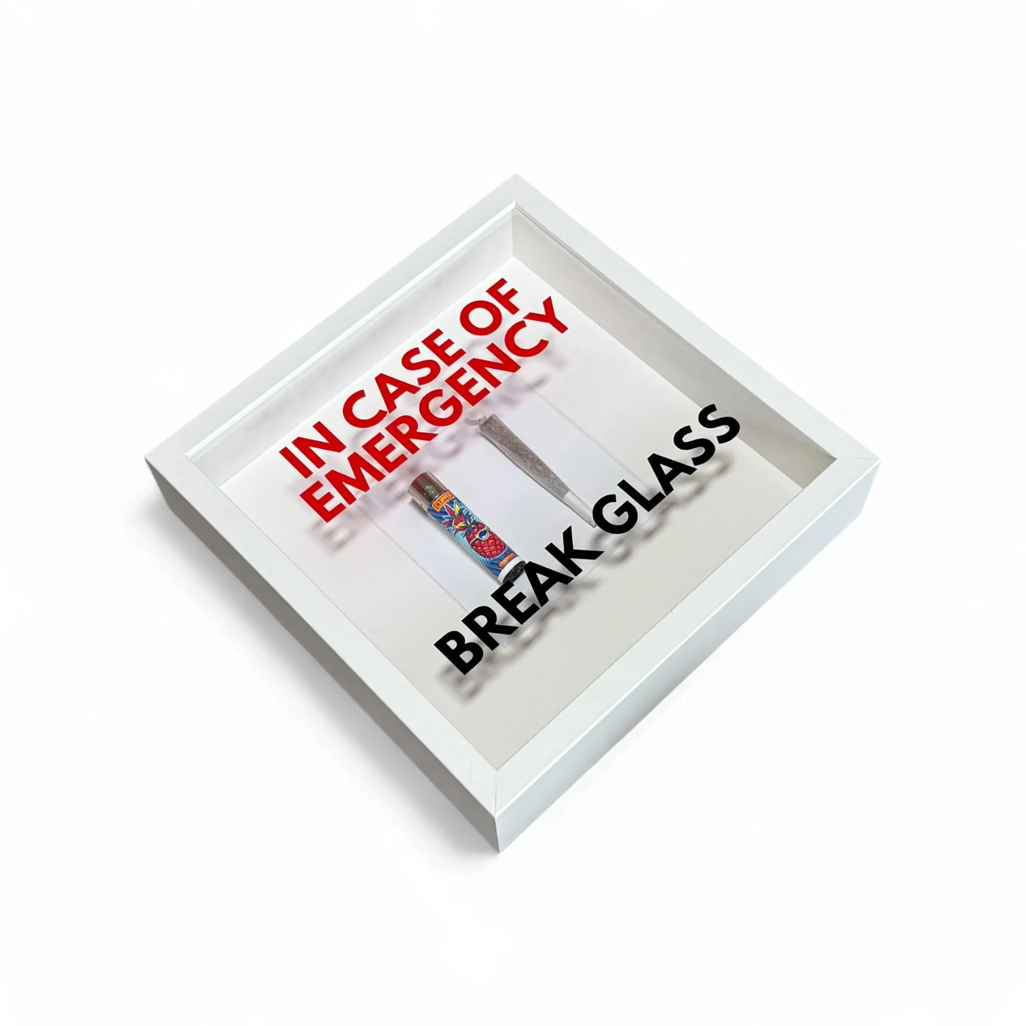 Wandschmuck "In Case of Emergency – Break Glass - Joint" Weißer Rahmen -  from DieBallerei