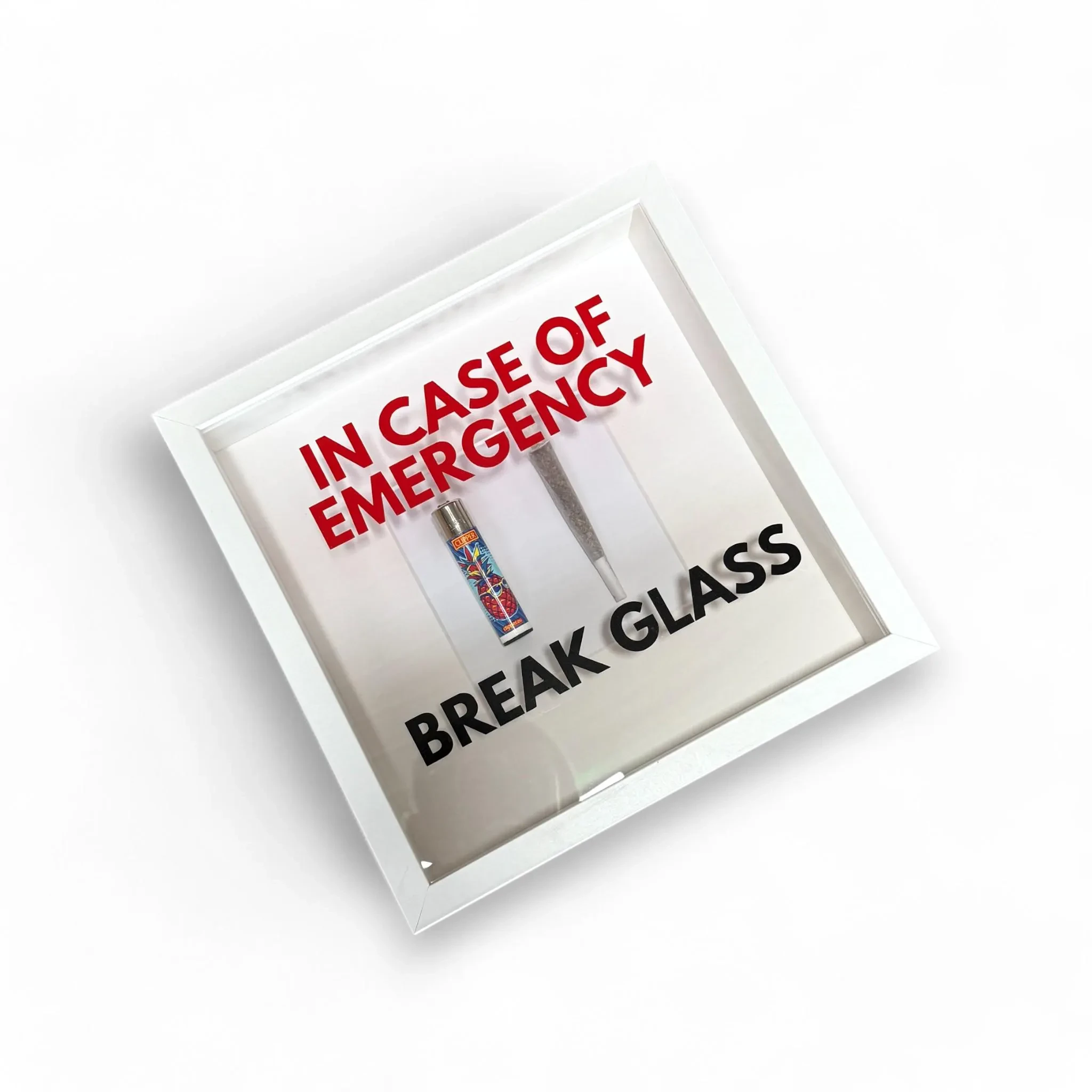 Wandschmuck "In Case of Emergency – Break Glass - Joint" Weißer Rahmen -  from DieBallerei