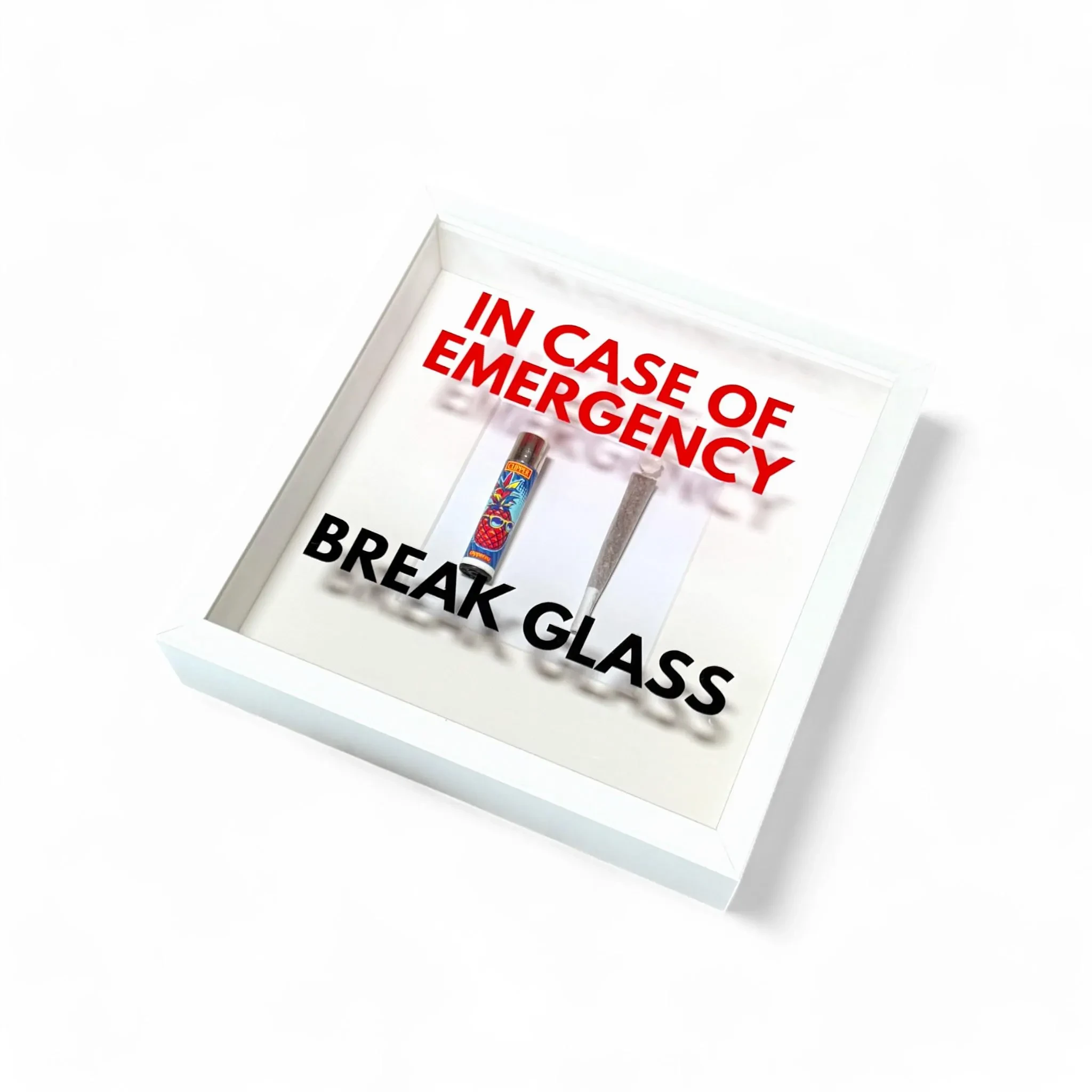 Wandschmuck "In Case of Emergency – Break Glass - Joint" Weißer Rahmen -  from DieBallerei