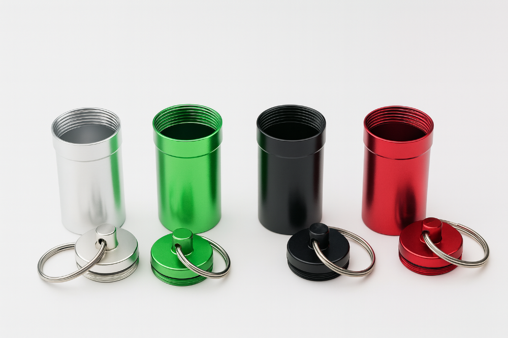 Wasserdichte Aluminium-Aufbewahrungsbox mit Schraubverschluss & Schlüsselanhänger