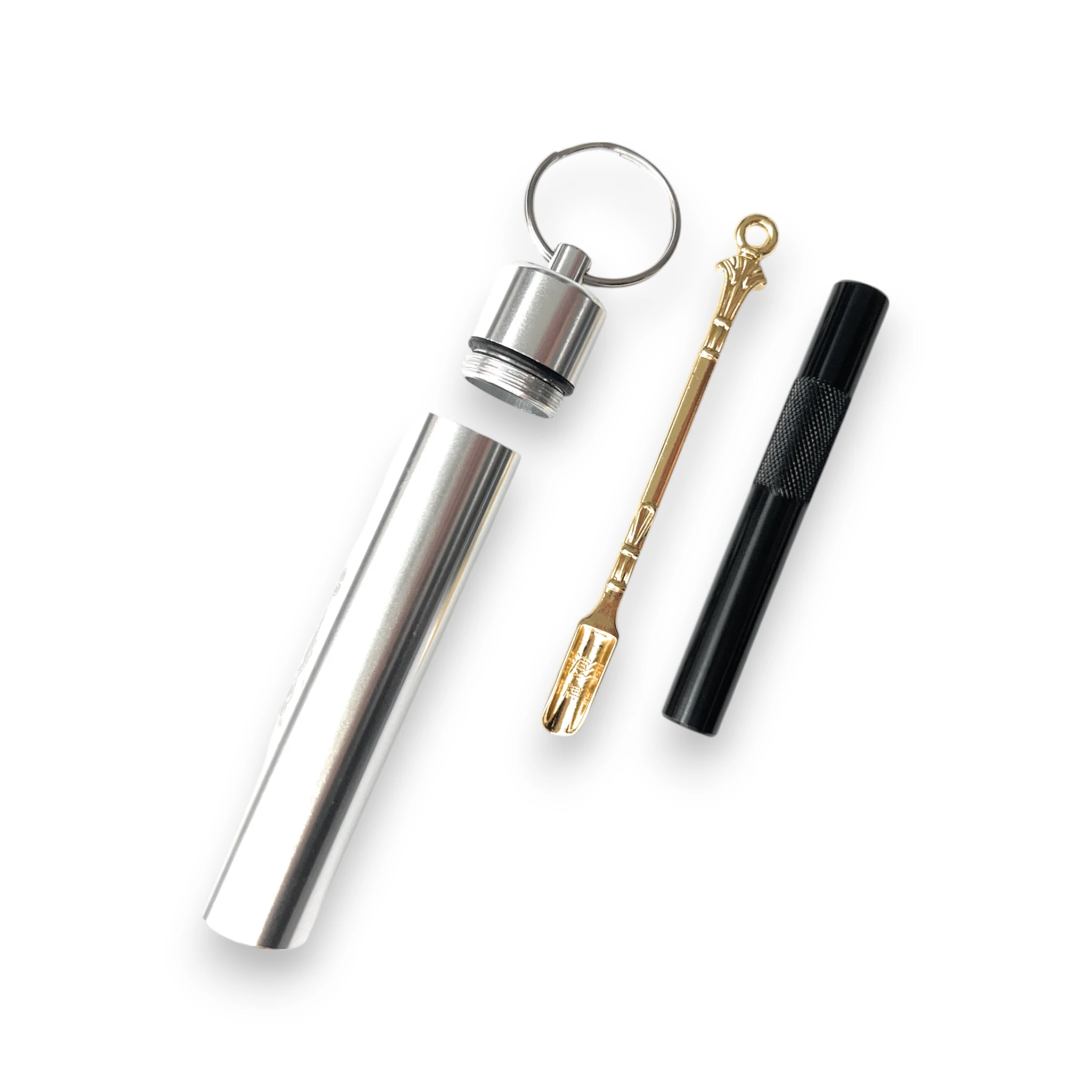 XL Aluminium-Pillenbox mit Schlüsselanhänger – Inklusive Ziehröhrchen & Löffel