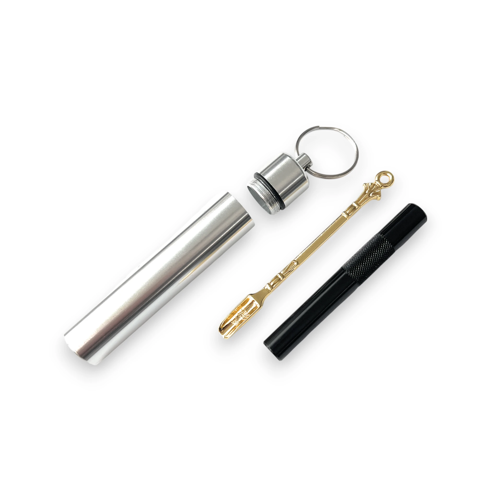 XL Aluminium-Pillenbox mit Schlüsselanhänger – Inklusive Ziehröhrchen & Löffel