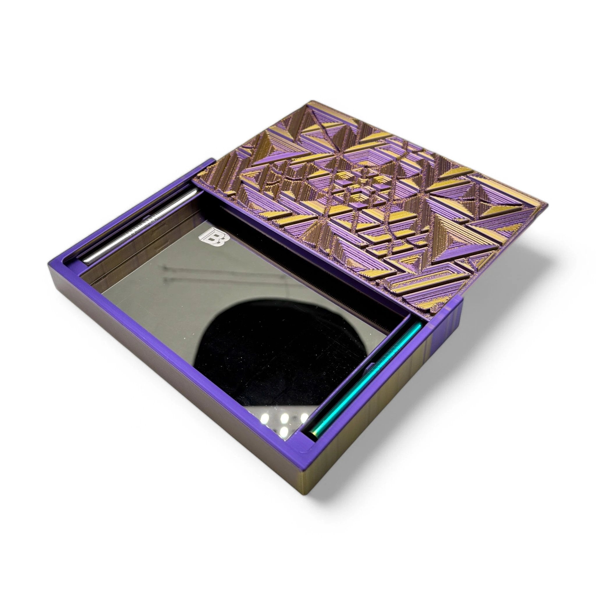 Baller-Box XL Brainbug inkl. integriertem Spiegel, 2x Röhrchen und Hack-Karten Lila / Gold -  from DieBallerei
