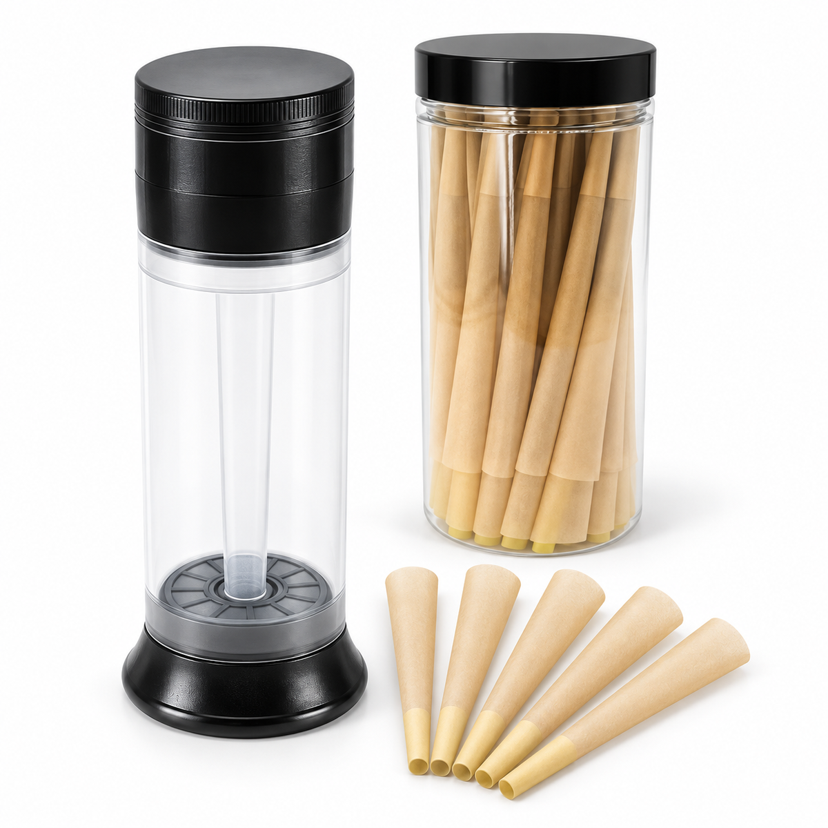 Multifunktionaler Cone Filler mit Grinder und 50 Hülsen