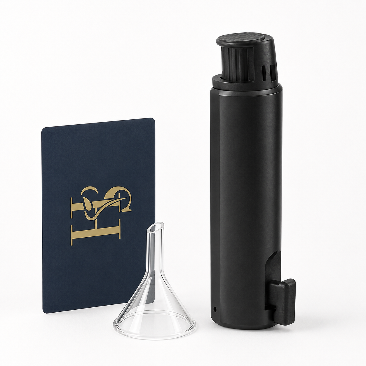 SniffHit All-in-One Dosierer in Schwarz mit Trichter und Design-Karte