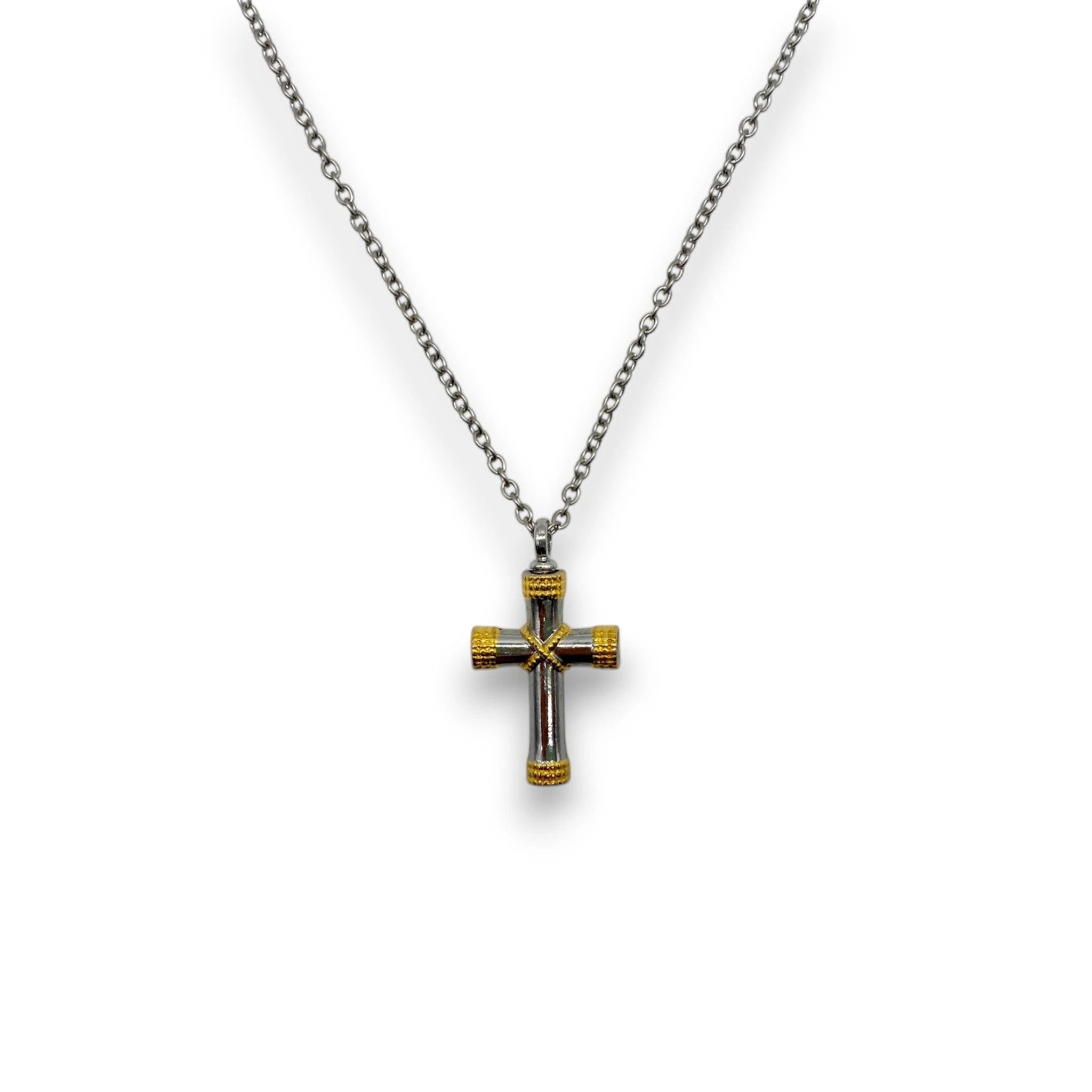 Kreuzkette mit kleiner Öffnung zum Befüllen – Silber mit goldenen Details - Anhänger from DieBallerei