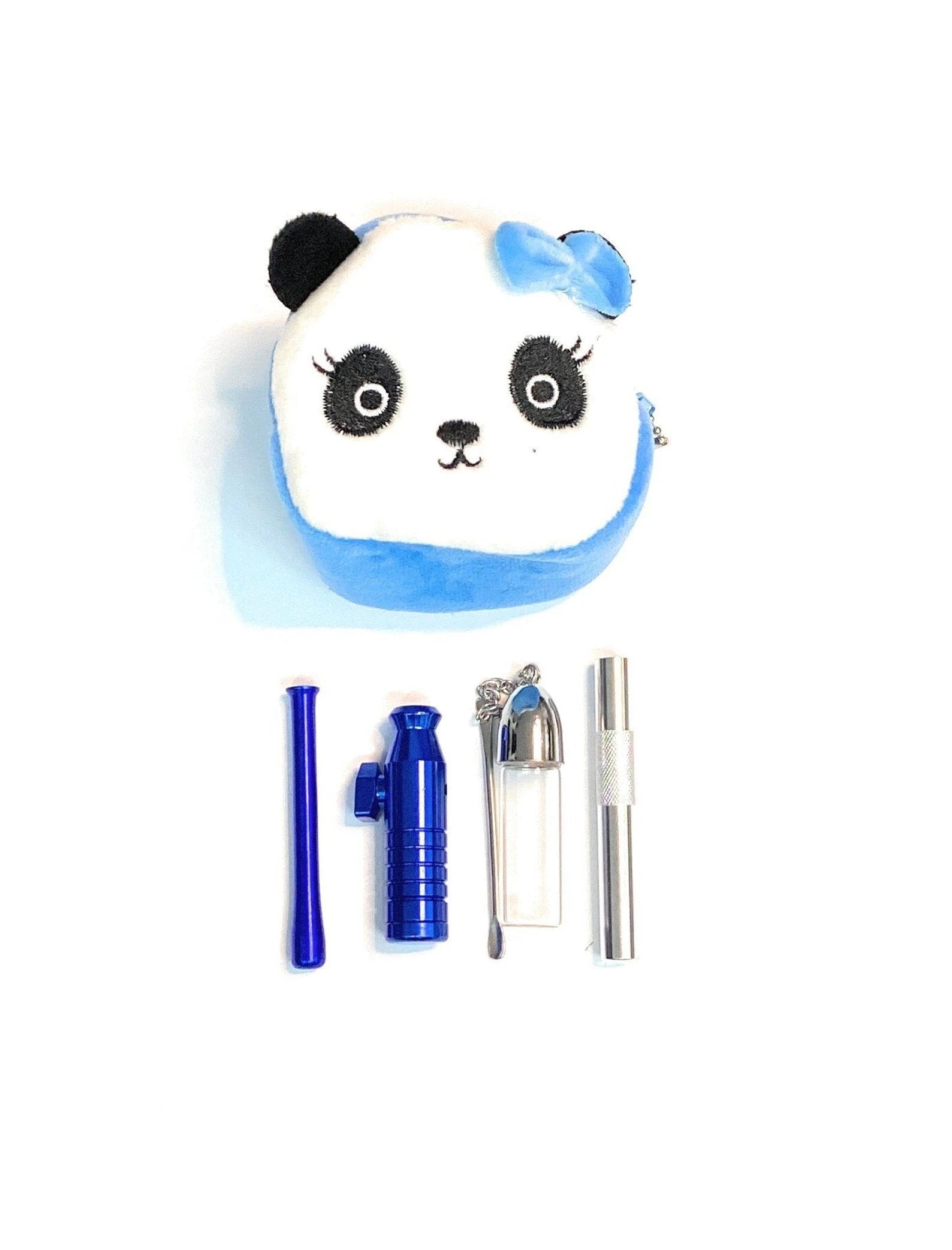 Set "Panda Blue" – Stylisches Zubehör im weichem Panda-Plüsch-Case -  from DieBallerei