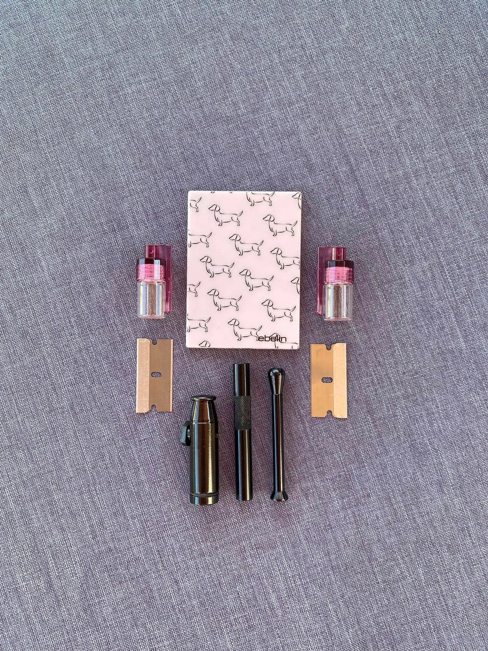 SET Spiegel Rosa Spiegel, Röhrchen, Dosierer, Spender & Klingen Sniff Snuff Schnupfen Schnupftabak Ziehröhrchen Tabak -  from DieBallerei