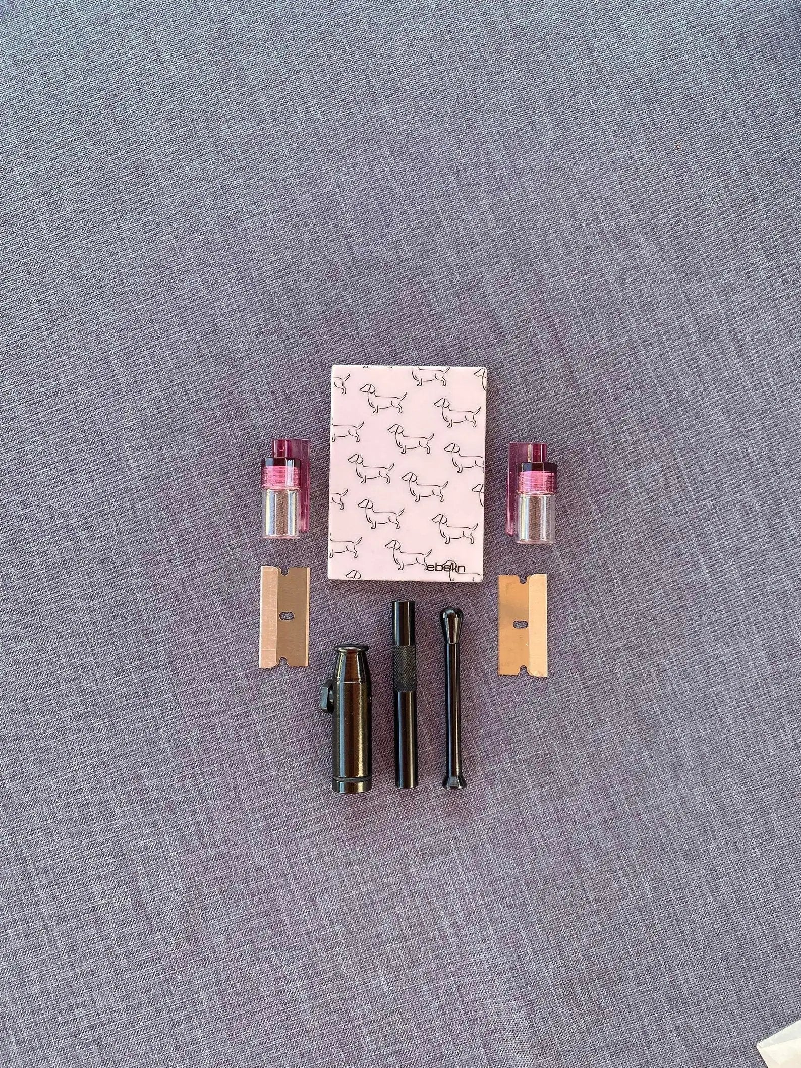 SET Spiegel Rosa Spiegel, Röhrchen, Dosierer, Spender & Klingen Sniff Snuff Schnupfen Schnupftabak Ziehröhrchen Tabak -  from DieBallerei